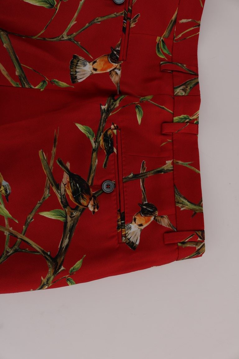 Dolce & Gabbana Red silk dress with bird print trousers-5