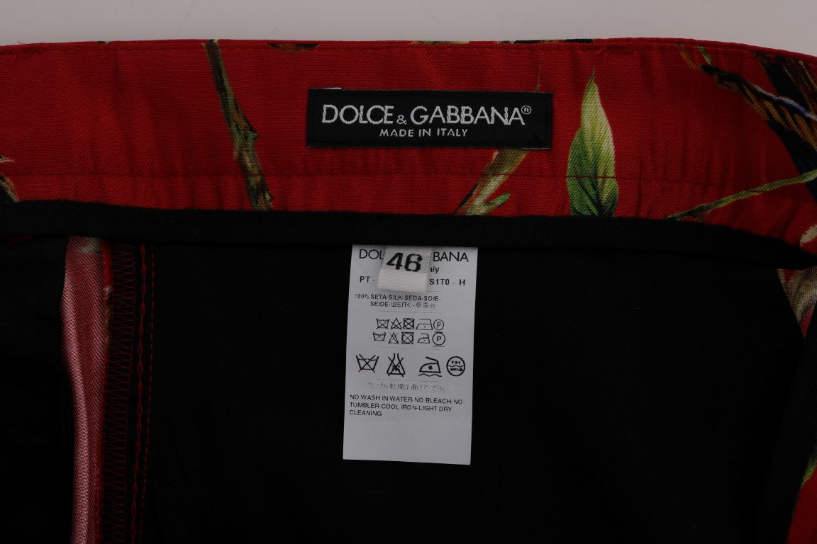Dolce & Gabbana Red silk dress with bird print trousers-6