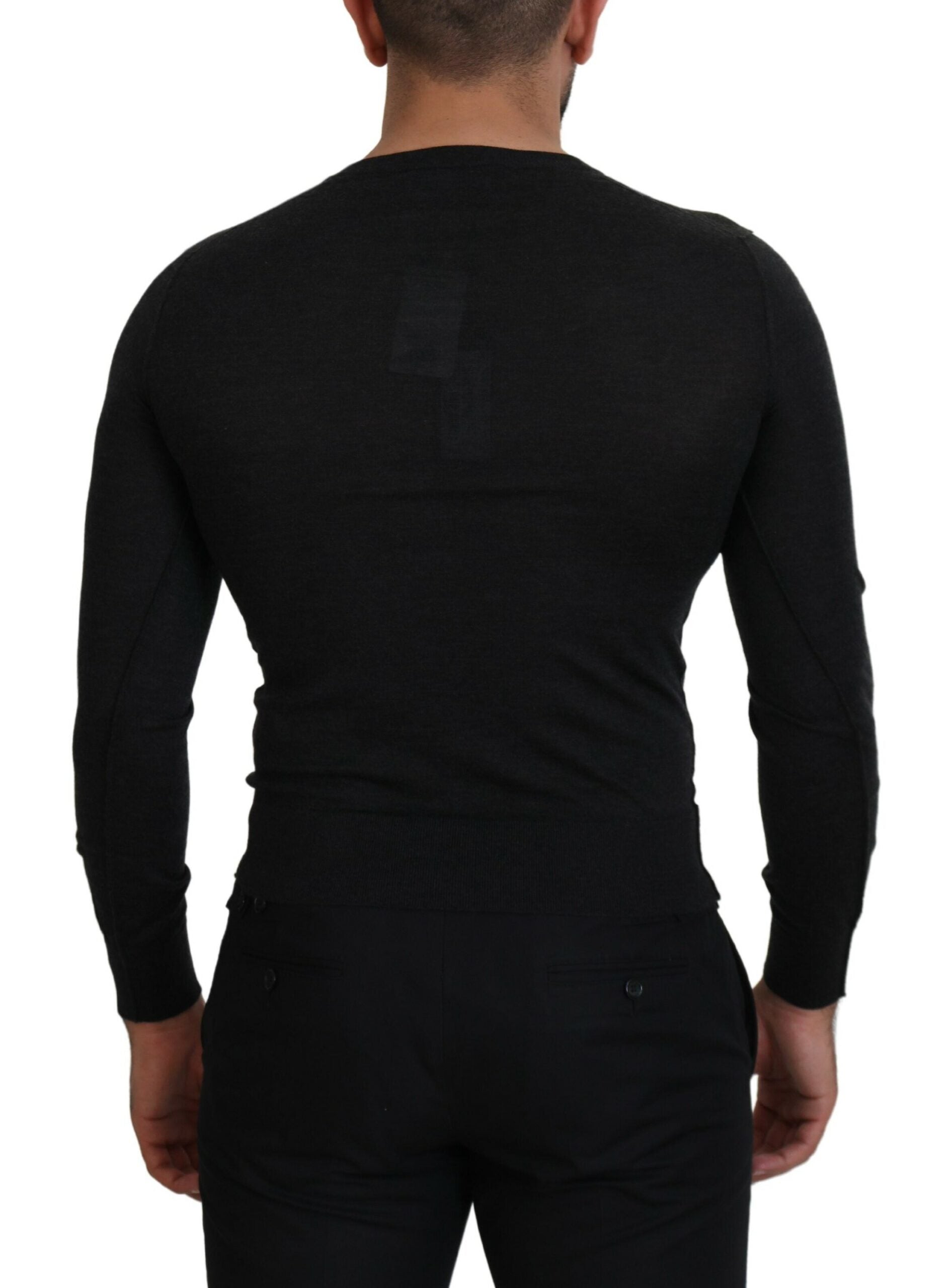 Dolce & Gabbana grey cashmere sweater with V-neck and gold heart-3
