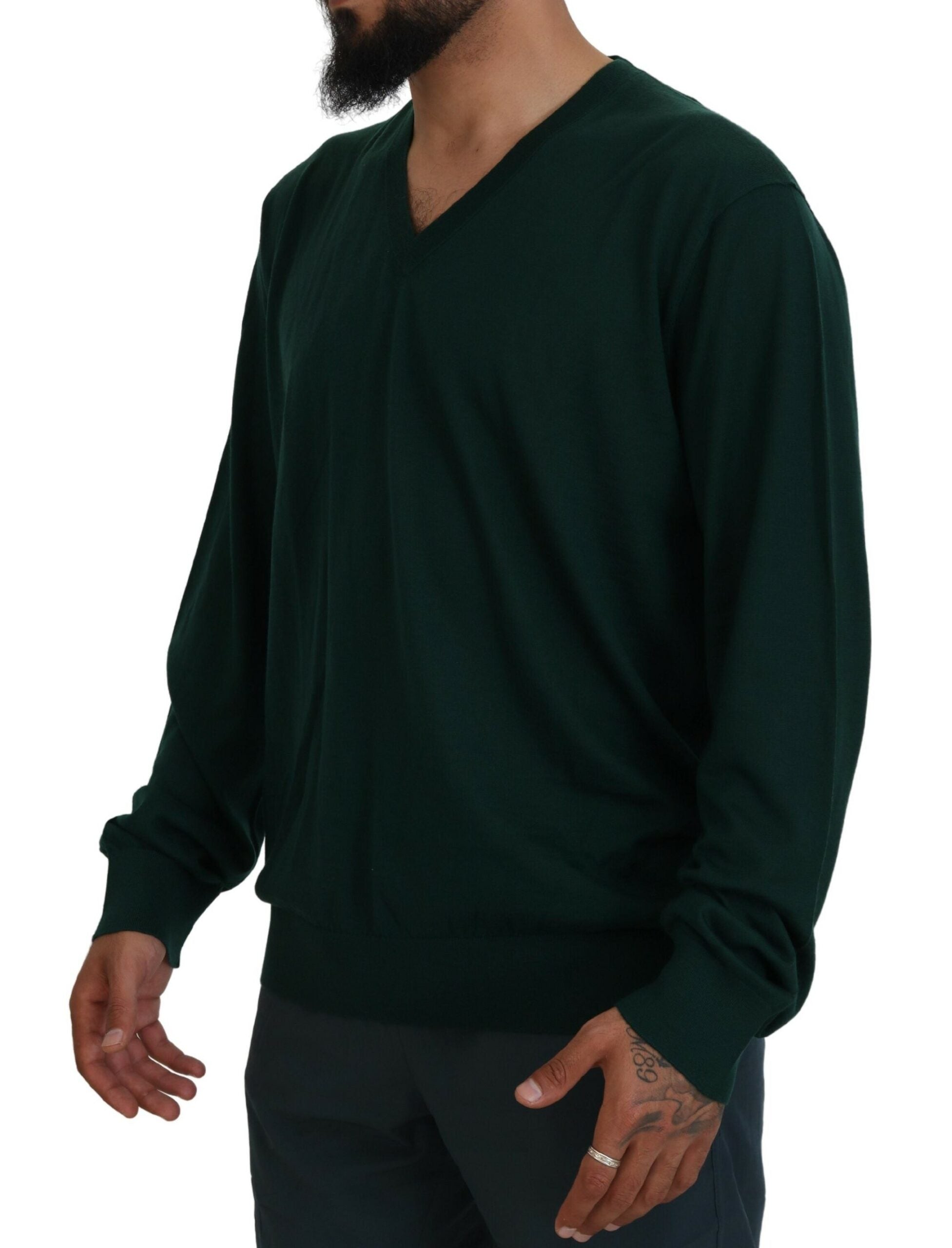 Dolce & Gabbana Grüner Kaschmirpullover mit V-Ausschnitt-2