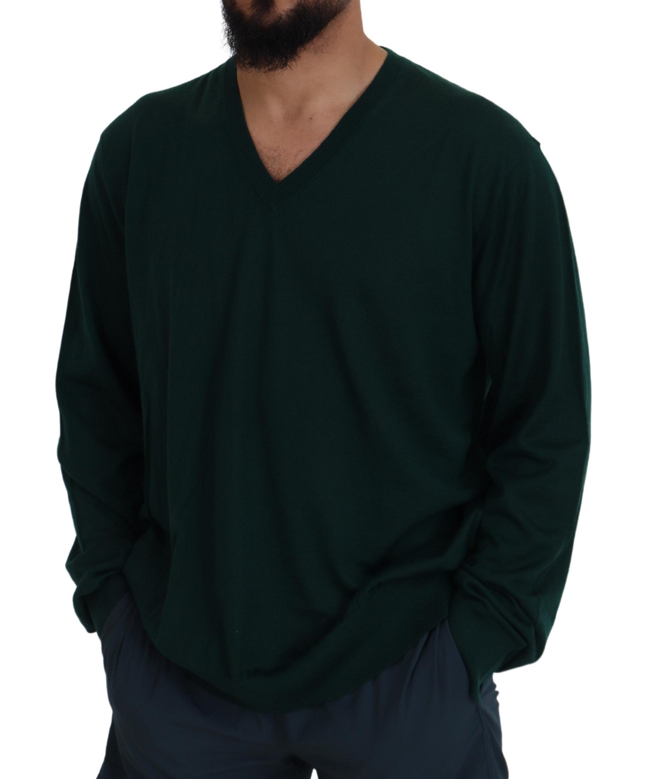Dolce & Gabbana Grüner Kaschmirpullover mit V-Ausschnitt-5