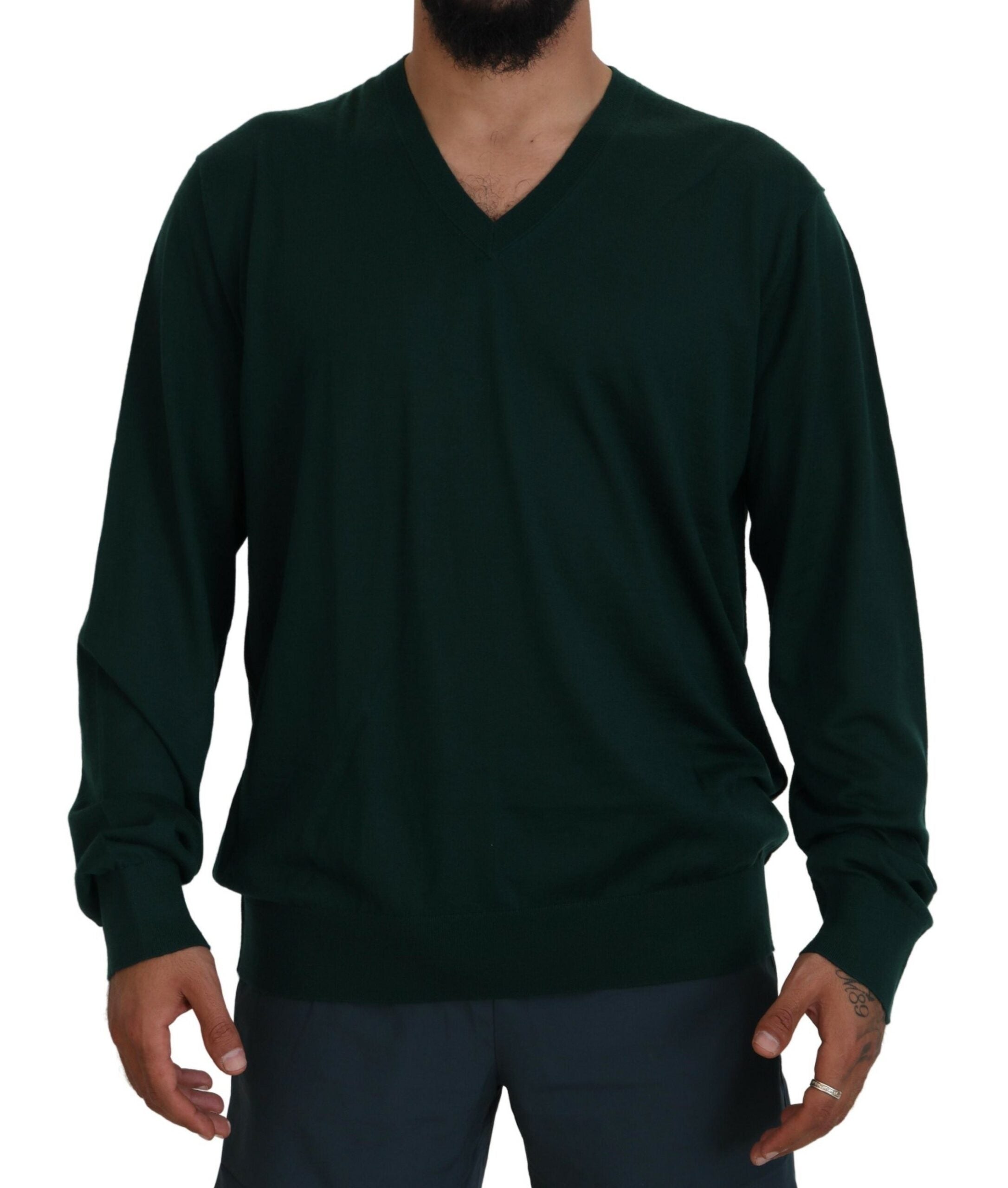 Dolce & Gabbana Grüner Kaschmirpullover mit V-Ausschnitt-1