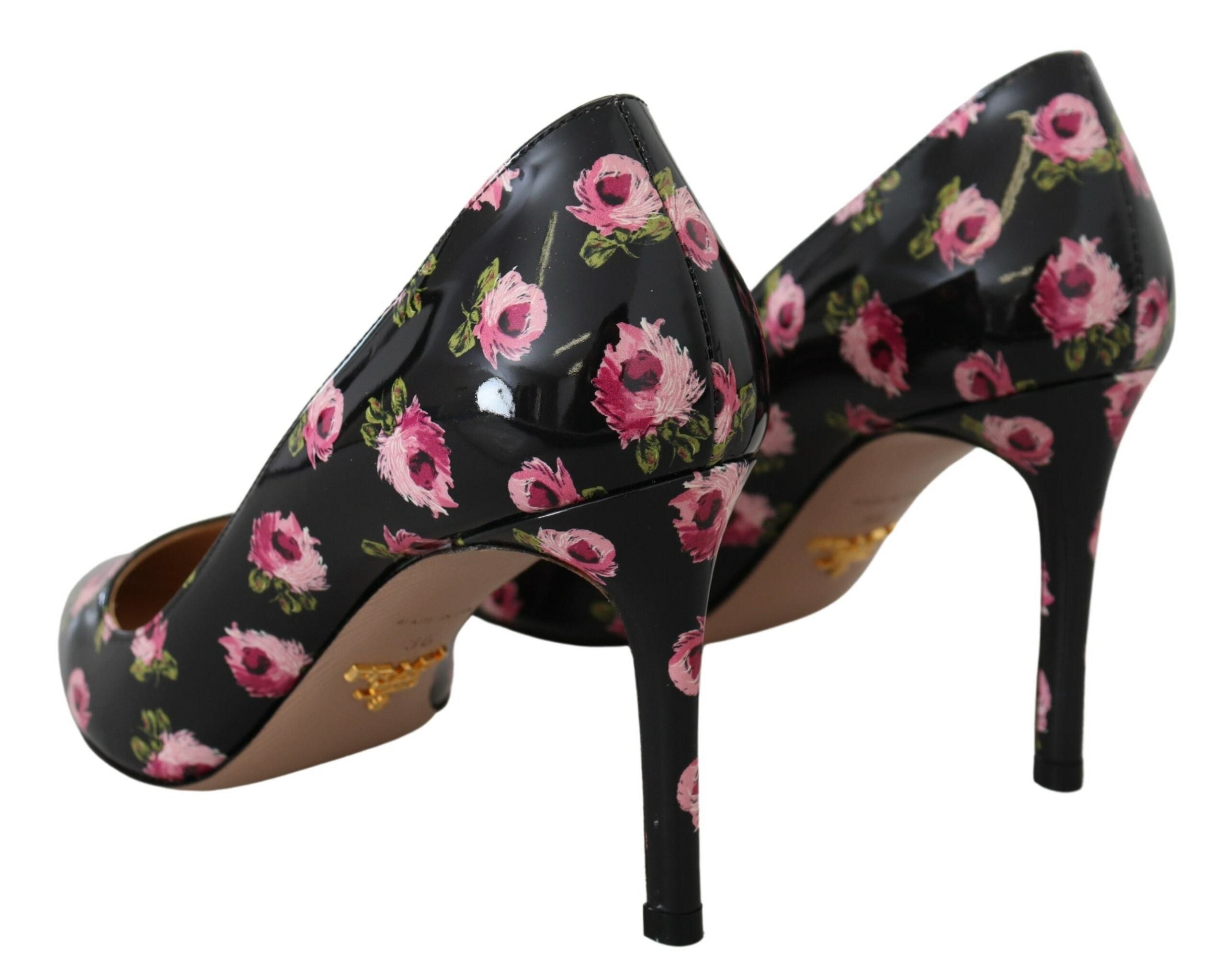 Prada Schwarzes Leder Floral Heels Stilettos Pumps-2