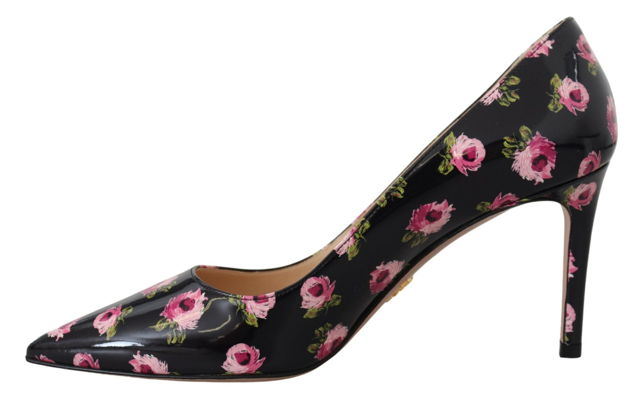Prada Schwarzes Leder Floral Heels Stilettos Pumps-3