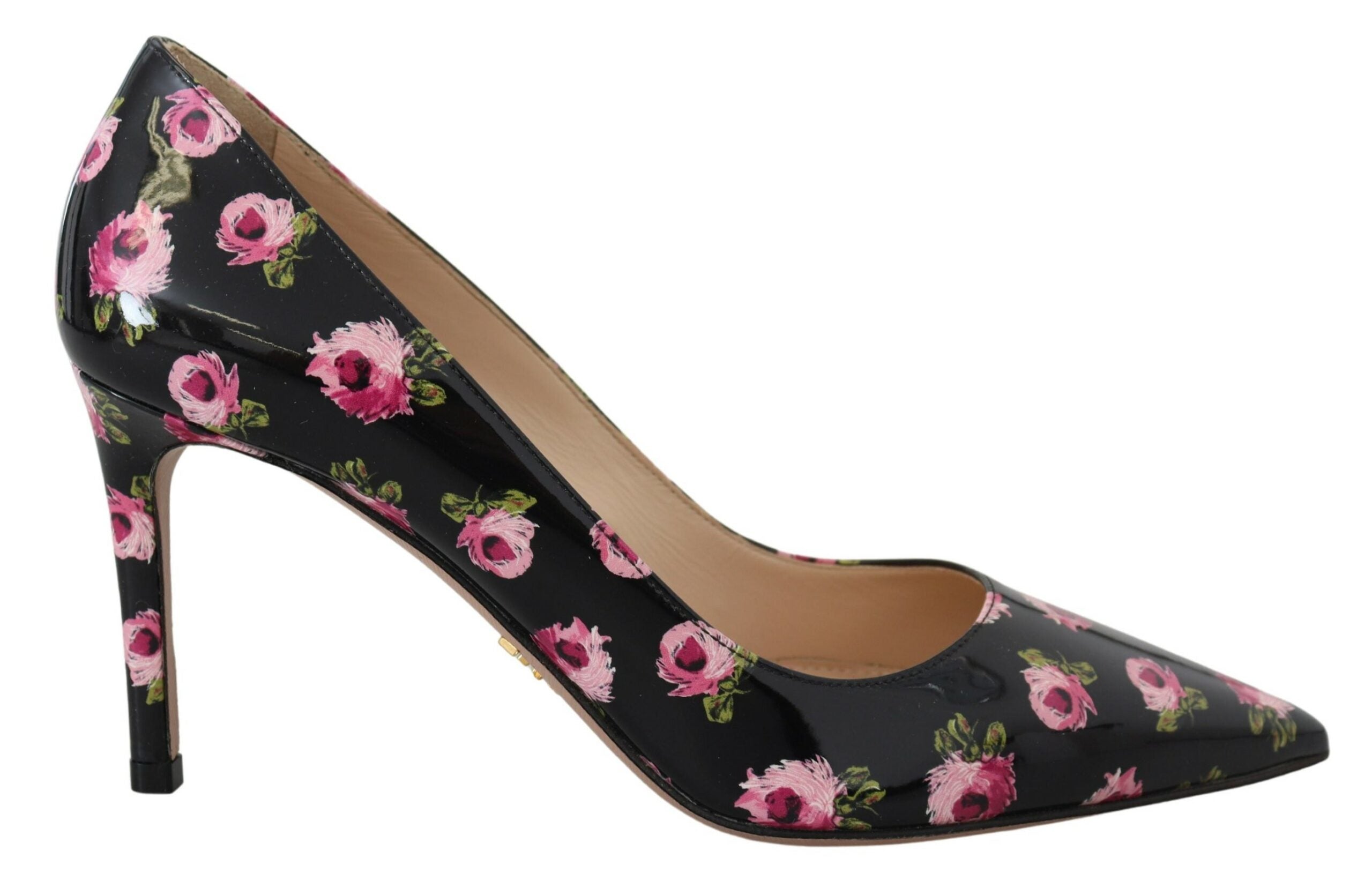 Prada Schwarzes Leder Floral Heels Stilettos Pumps-1