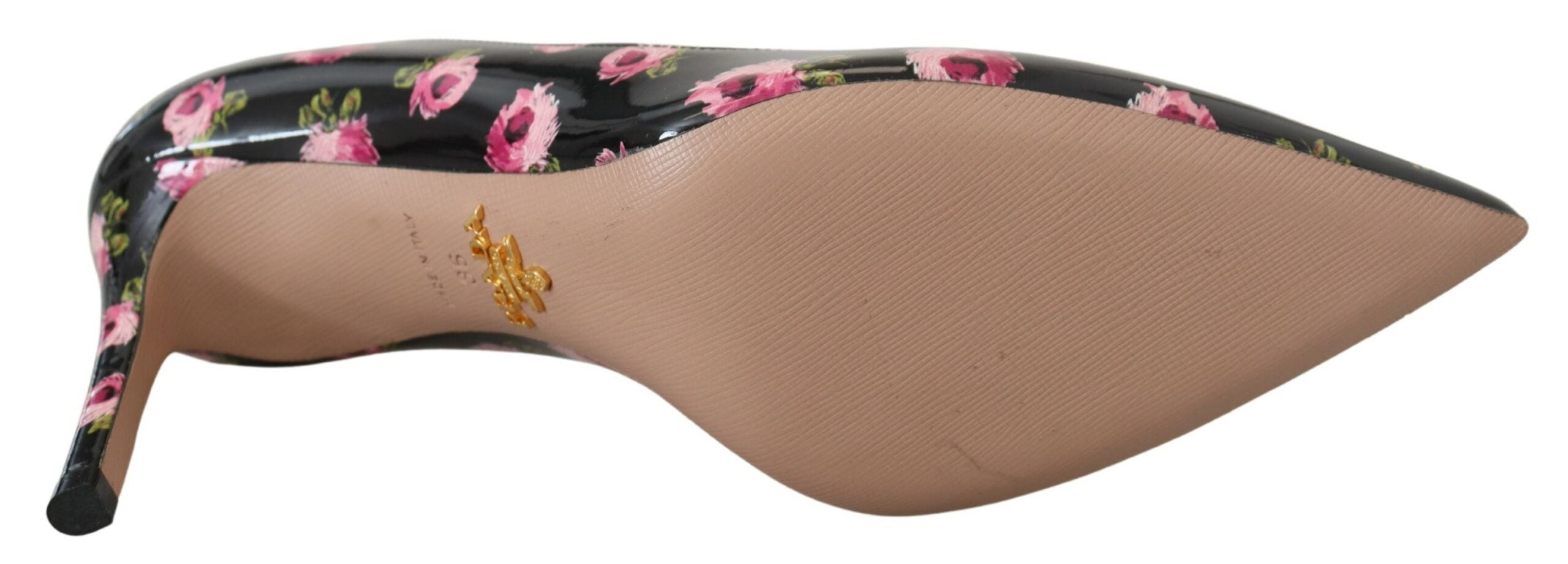Prada Schwarzes Leder Floral Heels Stilettos Pumps-4