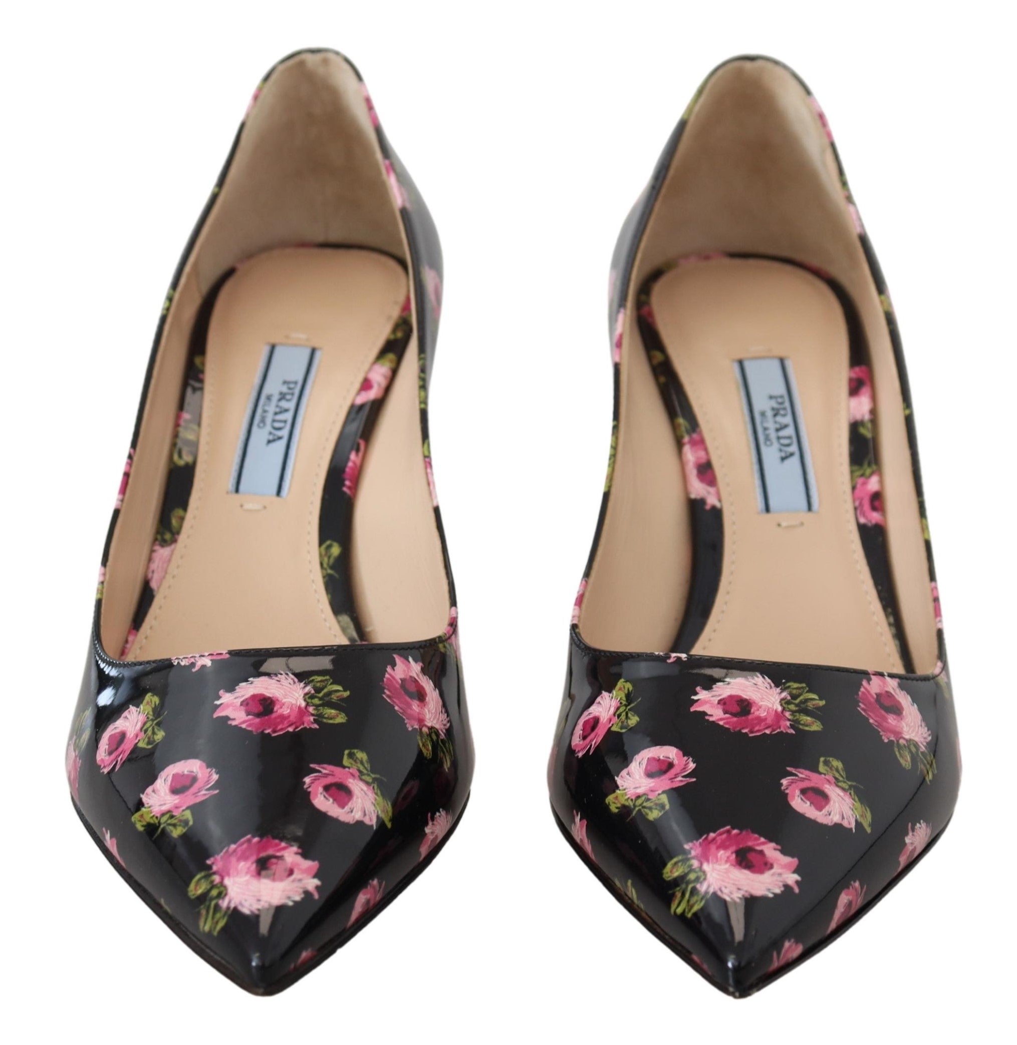 Prada Schwarzes Leder Floral Heels Stilettos Pumps-6