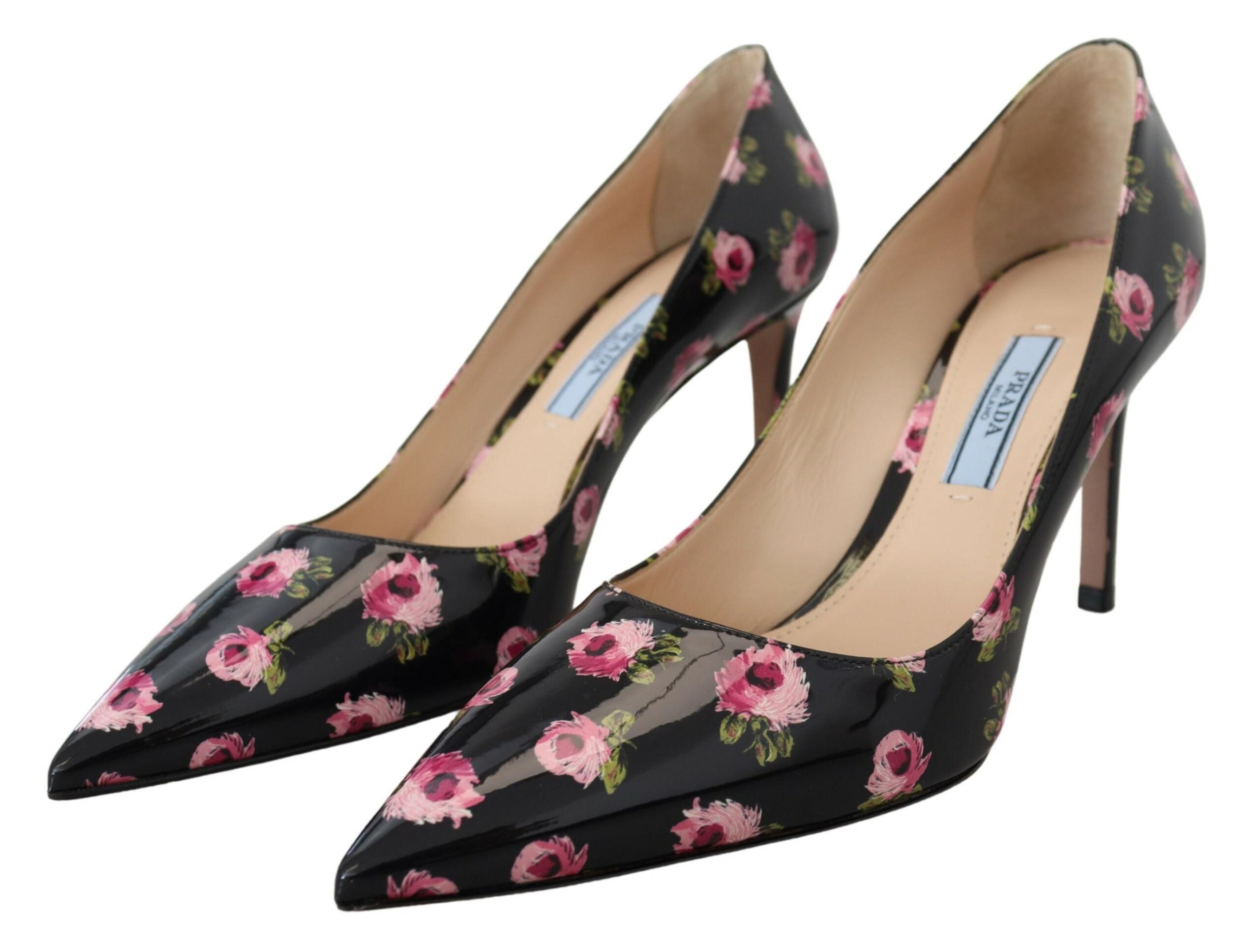 Prada Schwarzes Leder Floral Heels Stilettos Pumps-7