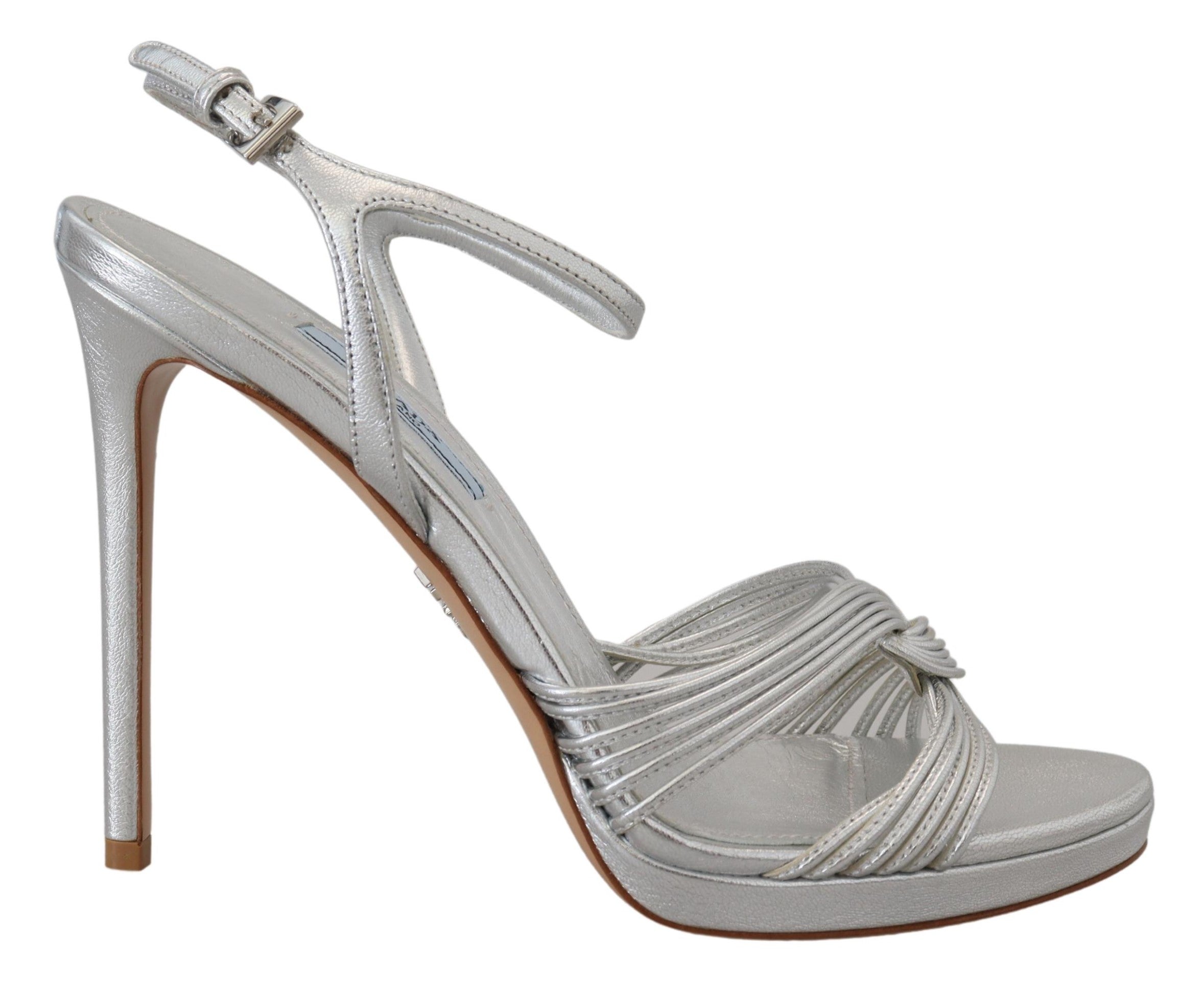 Prada Silver Leather Sandals Ankle Strap Heels Stiletto-1