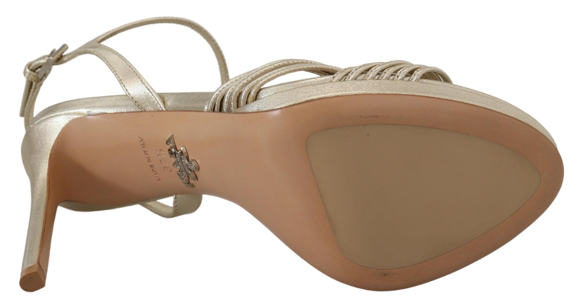 Prada gold leather sandals with ankle straps and stiletto heels-2