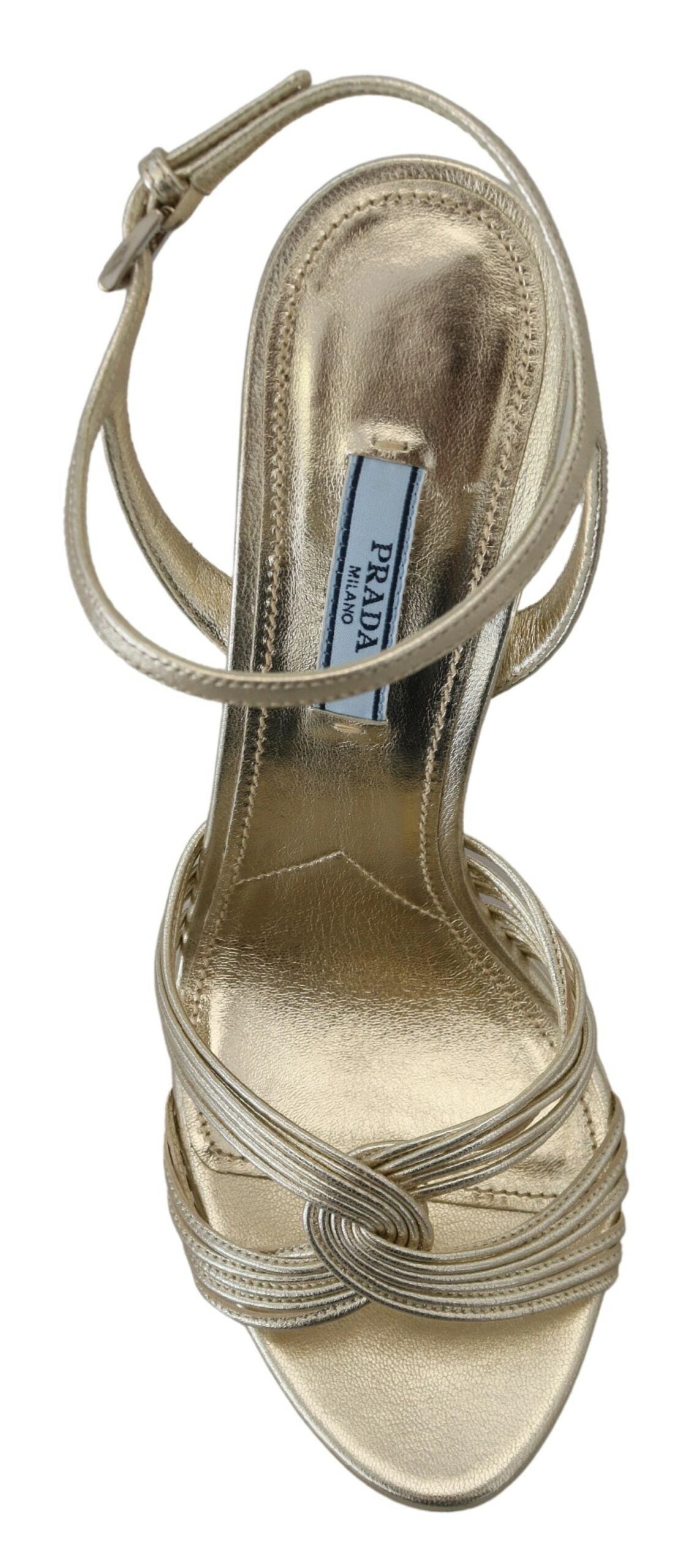 Prada gold leather sandals with ankle straps and stiletto heels-3