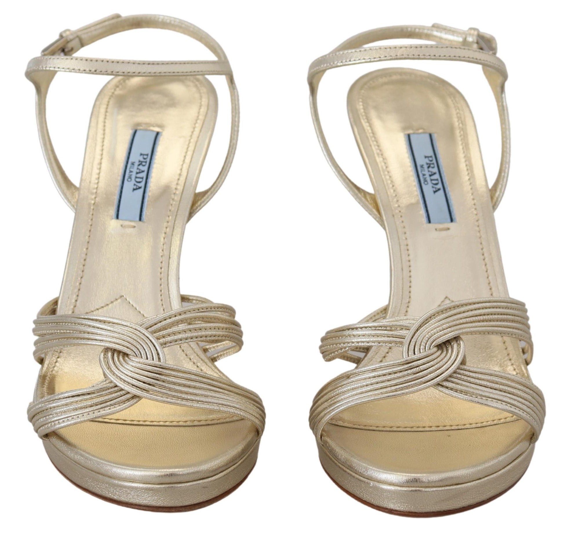 Prada gold leather sandals with ankle straps and stiletto heels-4
