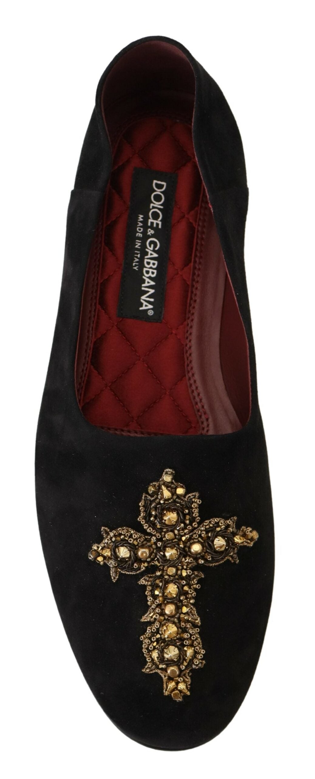 Dolce & Gabbana Black Suede Gold Cross Slip-On Loafers Shoes-4