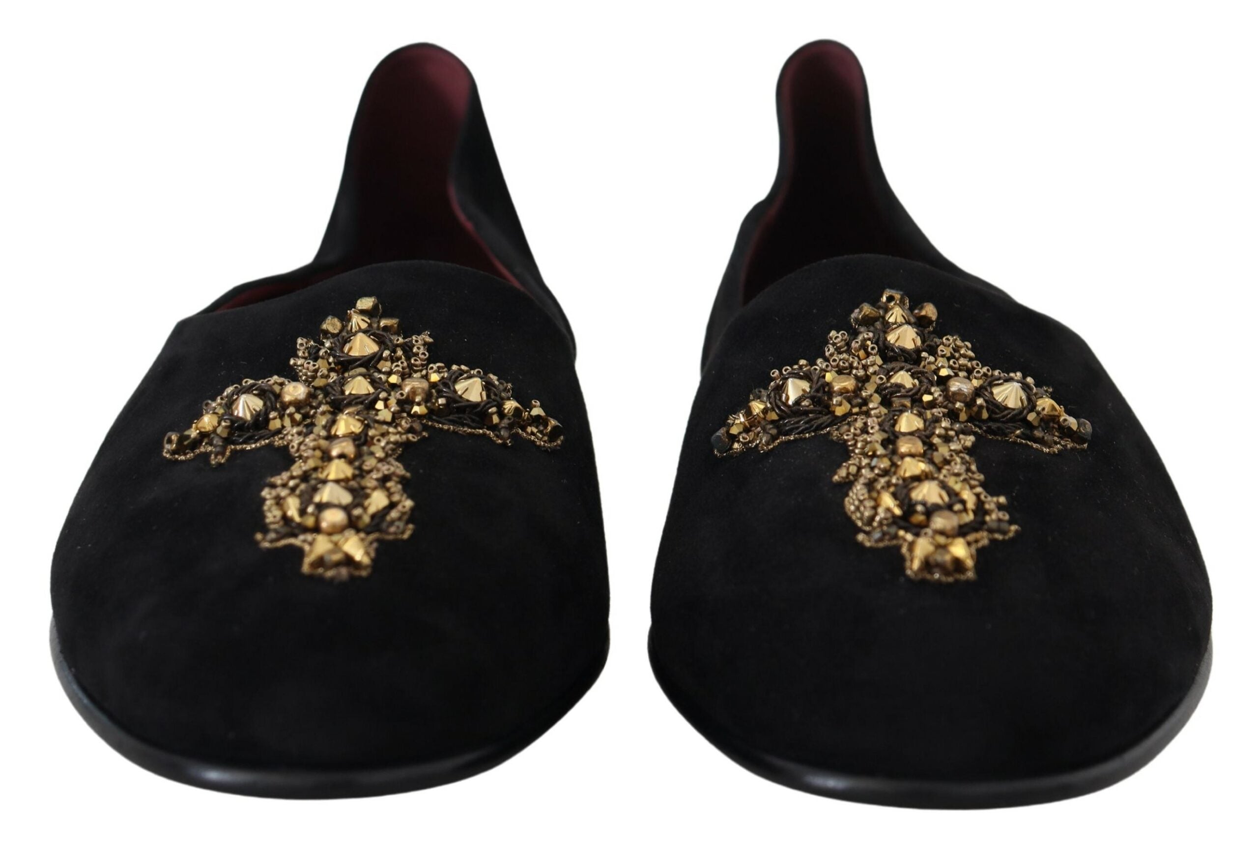 Dolce & Gabbana Black Suede Gold Cross Slip-On Loafers Shoes-5