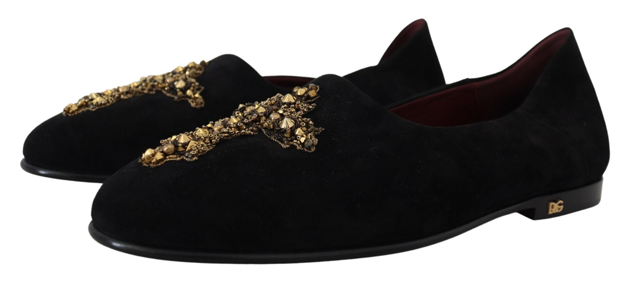 Dolce & Gabbana Black Suede Gold Cross Slip-On Loafers Shoes-6