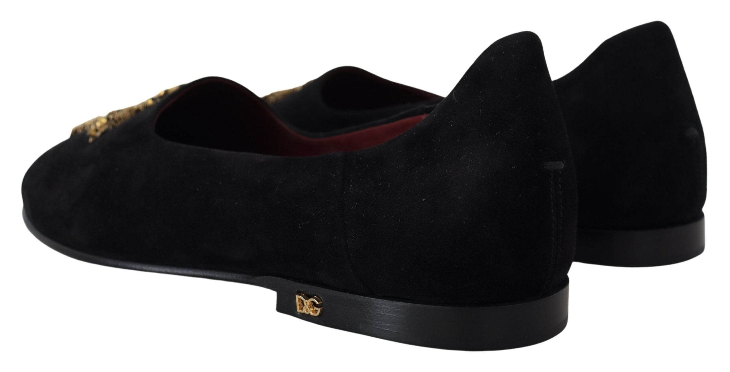 Dolce & Gabbana Black Suede Gold Cross Slip-On Loafers Shoes-7