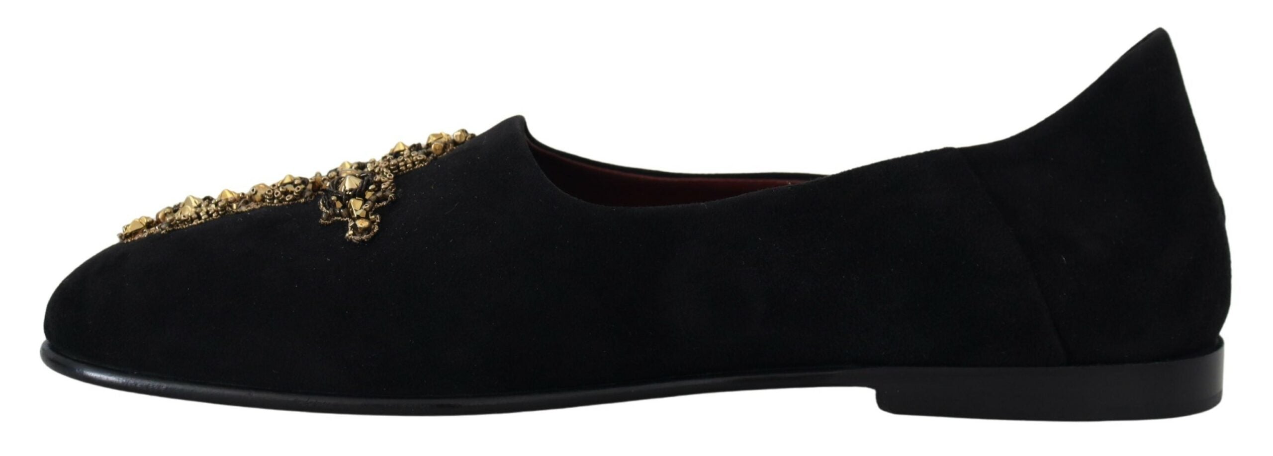 Dolce & Gabbana Black Suede Gold Cross Slip-On Loafers Shoes-8