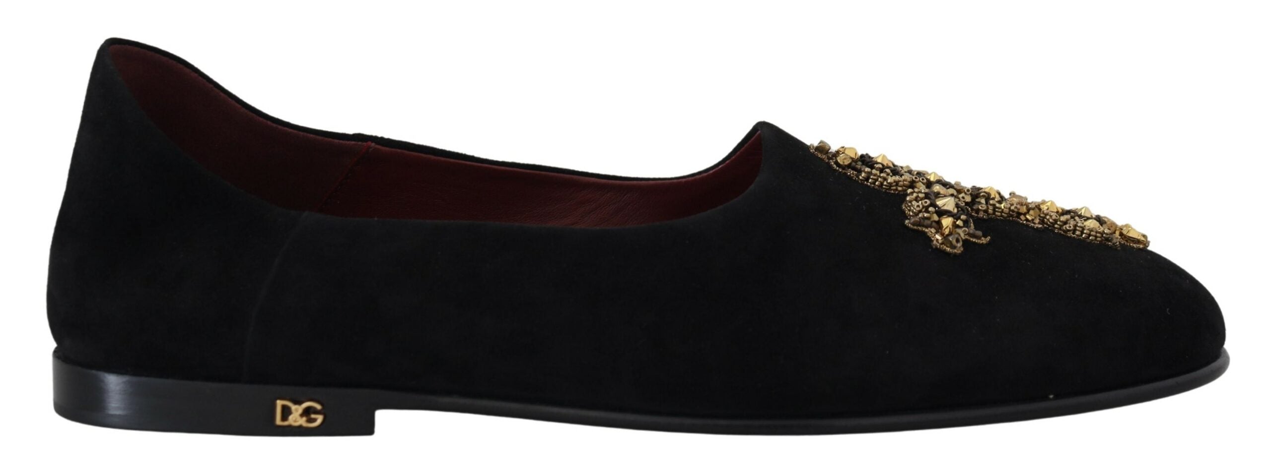 Dolce & Gabbana Black Suede Gold Cross Slip-On Loafers Shoes