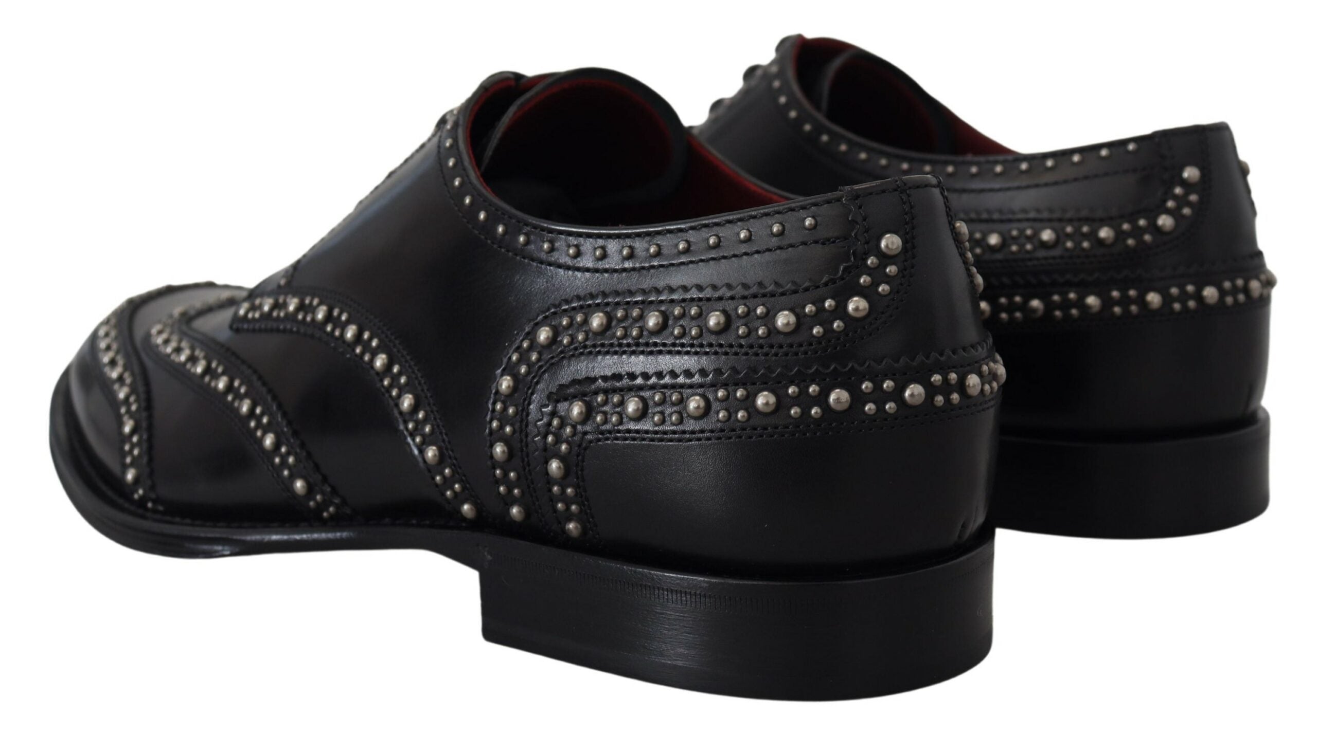 Dolce & Gabbana Schwarzes Leder Derby Kleid Nietenschuhe-2