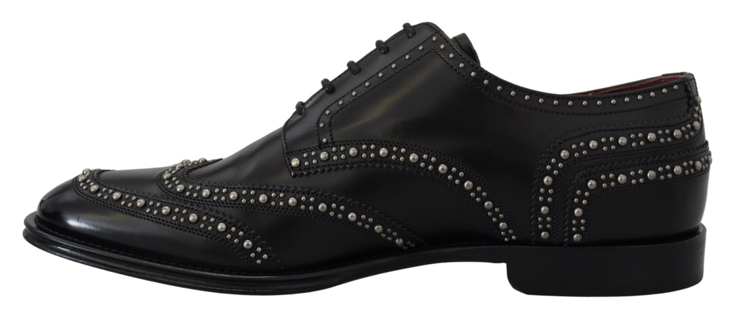 Dolce & Gabbana Schwarzes Leder Derby Kleid Nietenschuhe-3