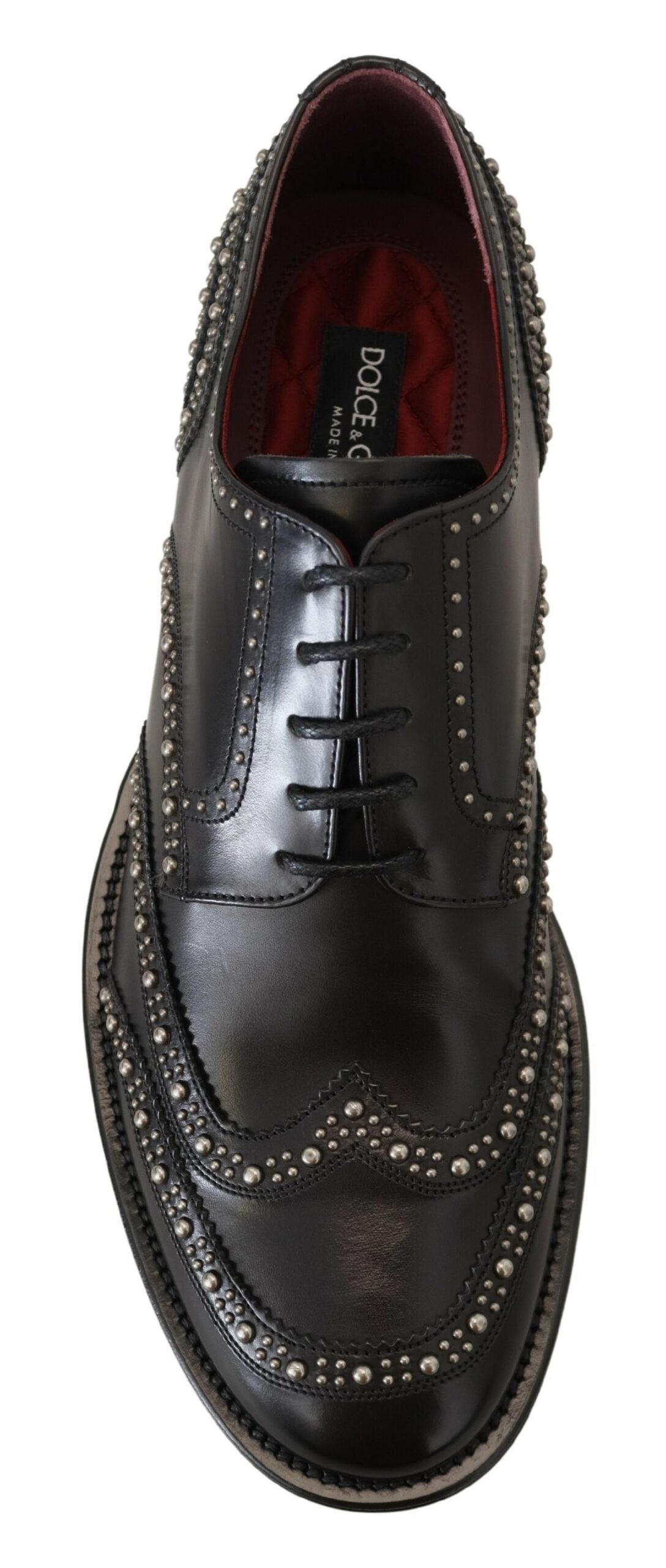 Dolce & Gabbana Schwarzes Leder Derby Kleid Nietenschuhe-5