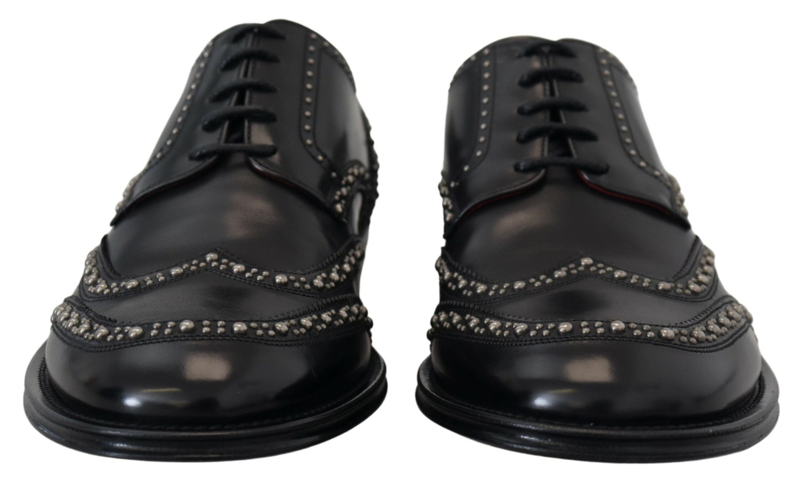Dolce & Gabbana Schwarzes Leder Derby Kleid Nietenschuhe-6