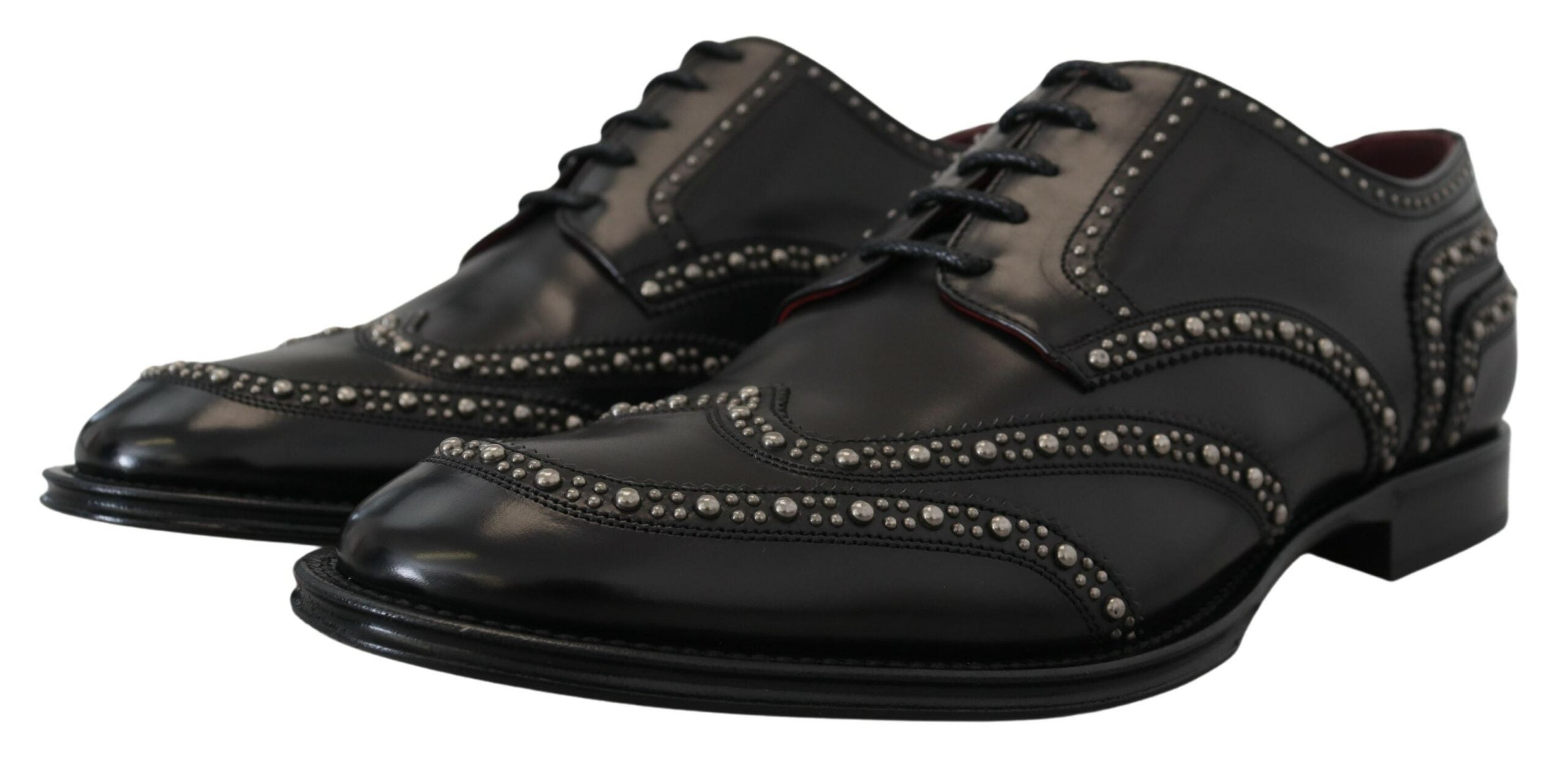 Dolce & Gabbana Schwarzes Leder Derby Kleid Nietenschuhe-7