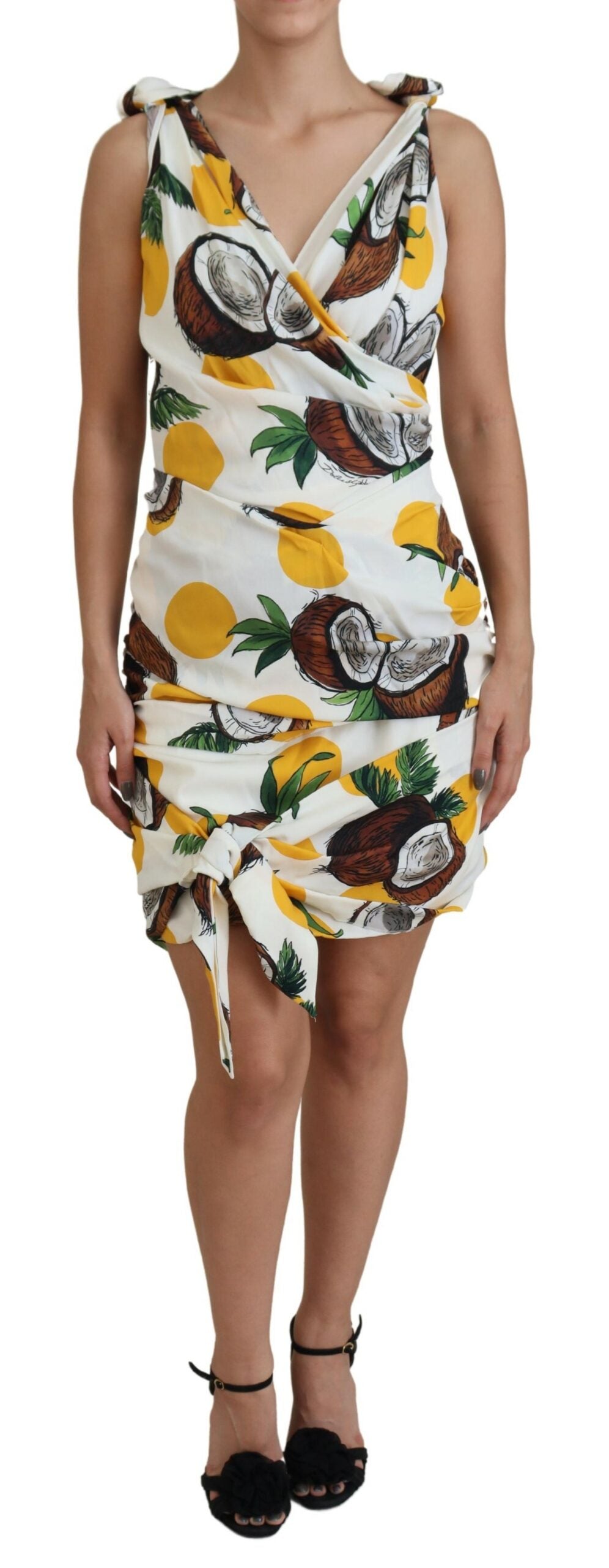 Dolce & Gabbana White Coconut Print Mini Silk Dress-1