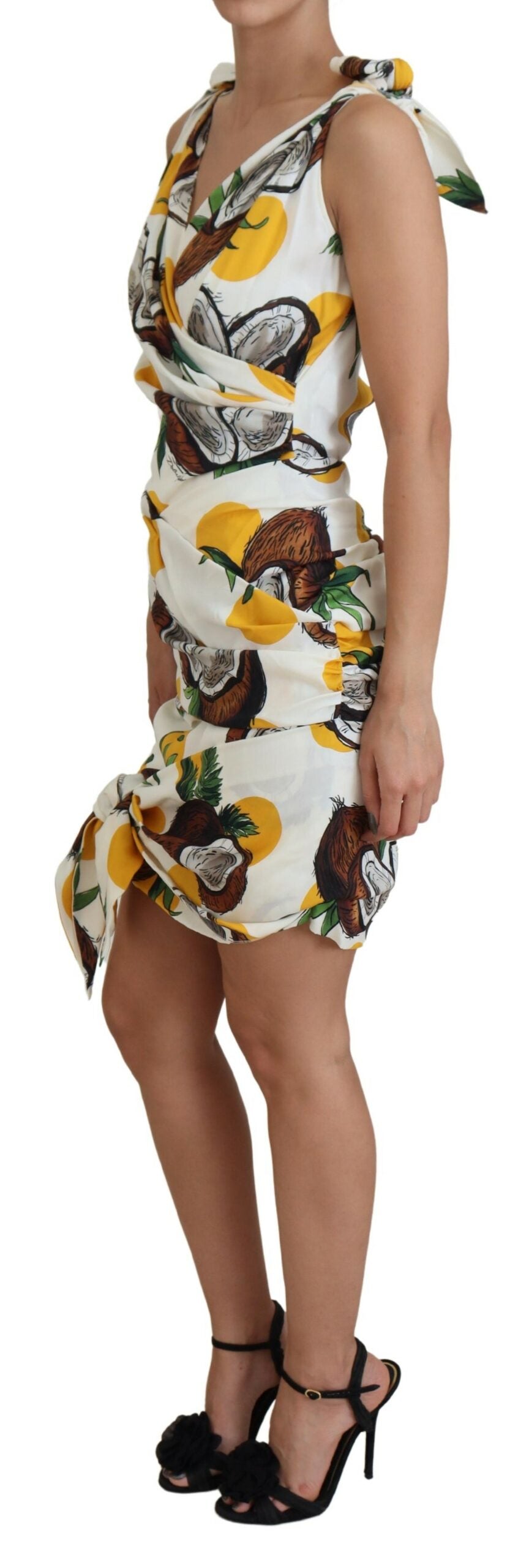Dolce & Gabbana White Coconut Print Mini Silk Dress-2