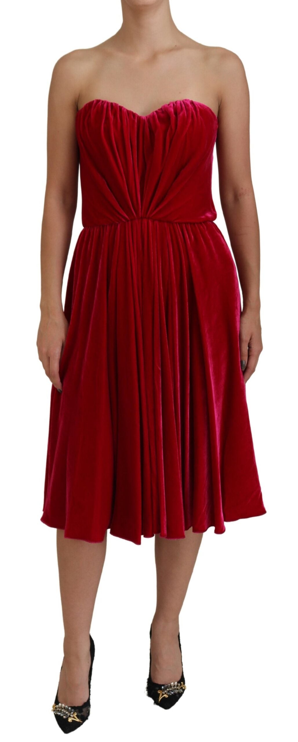 Dolce & Gabbana Pink Viscose Stretch Strapless A-Line Dress-1