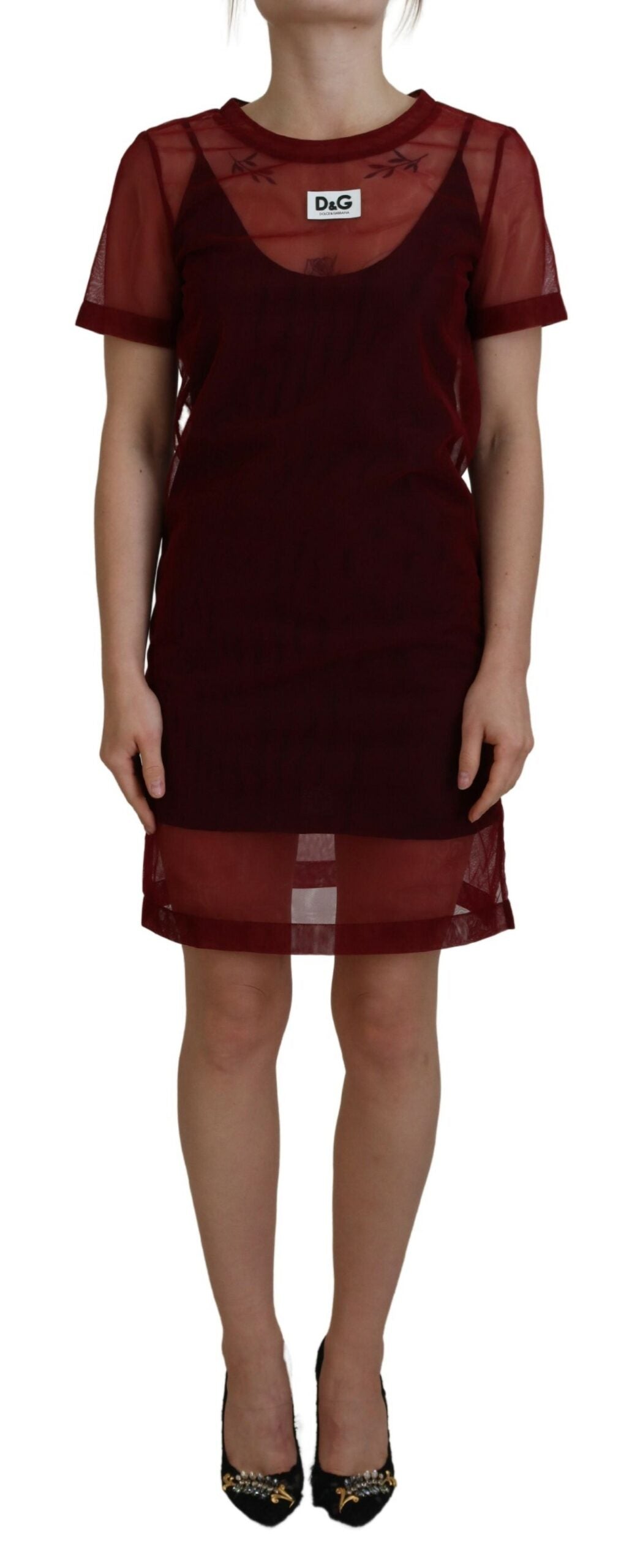 Dolce & Gabbana Kastanienbraunes zweilagiges Shift-Minikleid aus Nylon-1