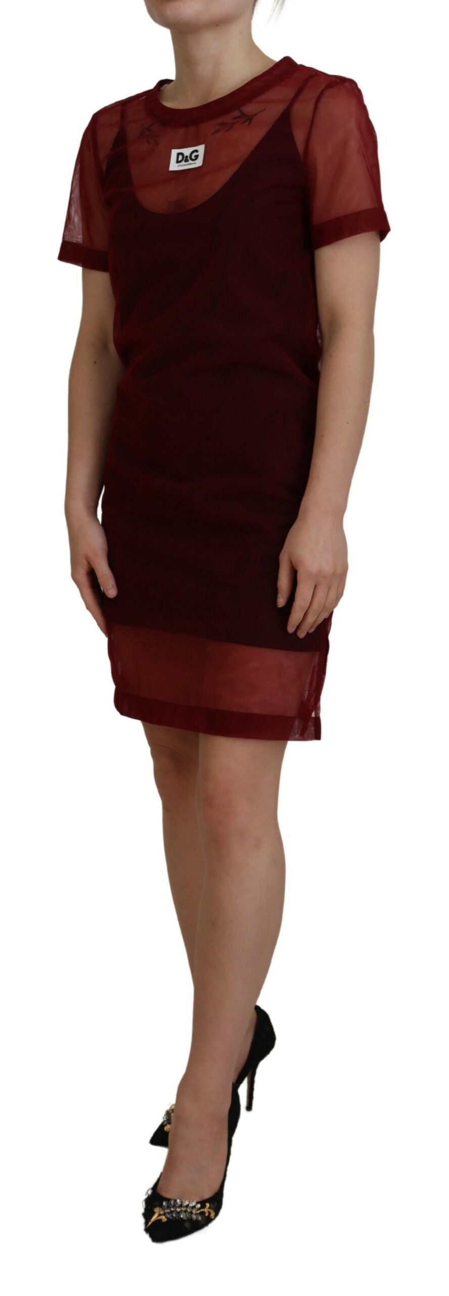 Dolce & Gabbana Kastanienbraunes zweilagiges Shift-Minikleid aus Nylon-2