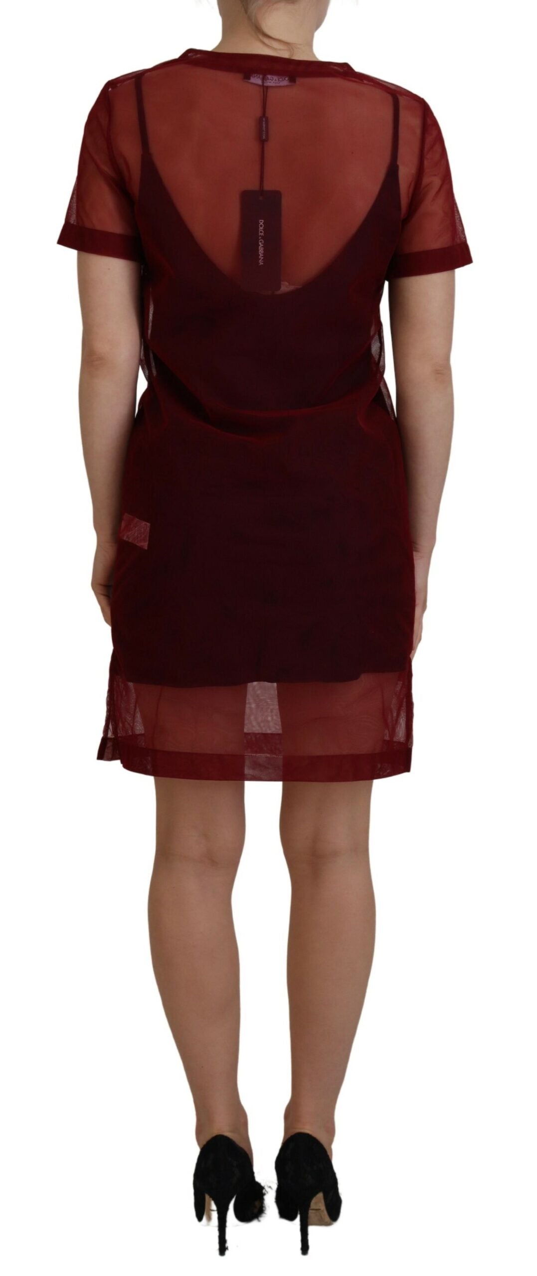 Dolce & Gabbana Kastanienbraunes zweilagiges Shift-Minikleid aus Nylon-3