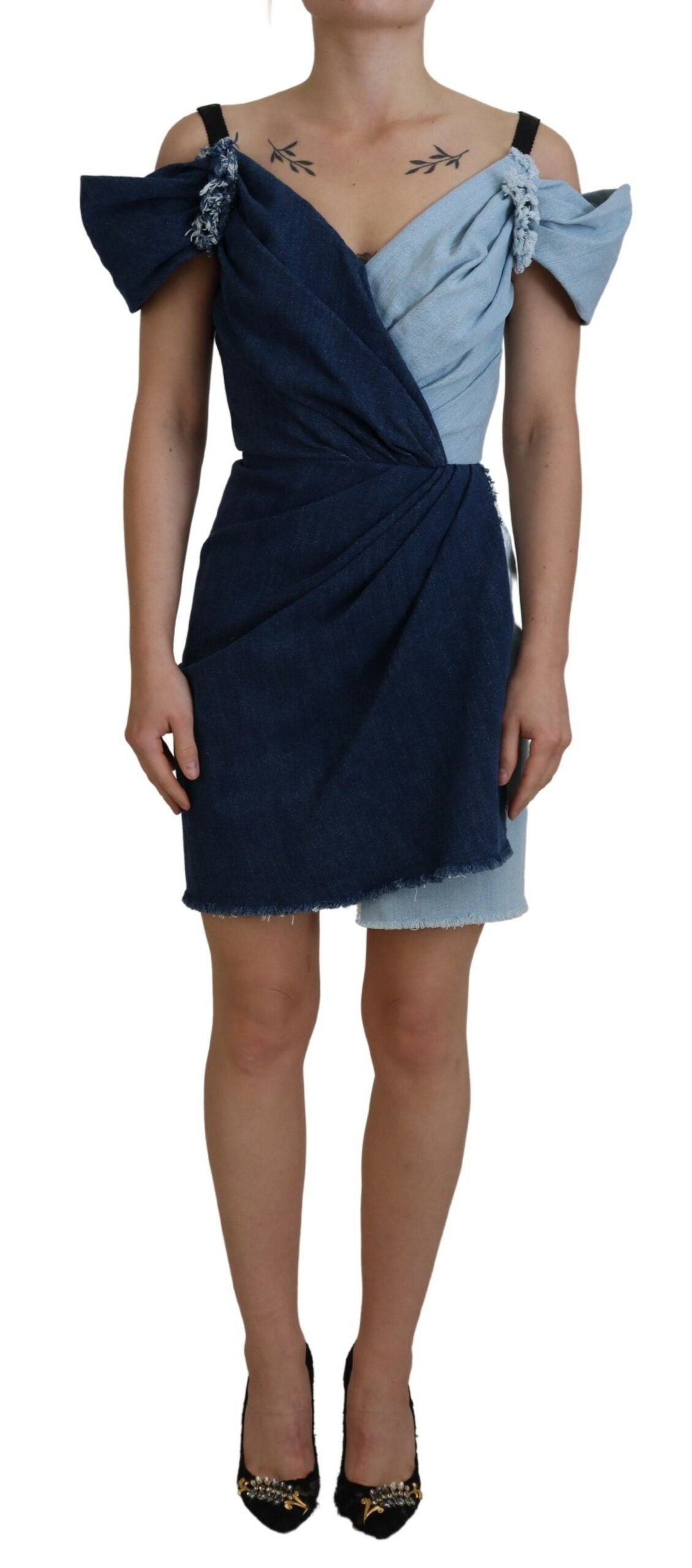 Dolce & Gabbana Two-tone Blue Patchwork Denim Mini Dress-1