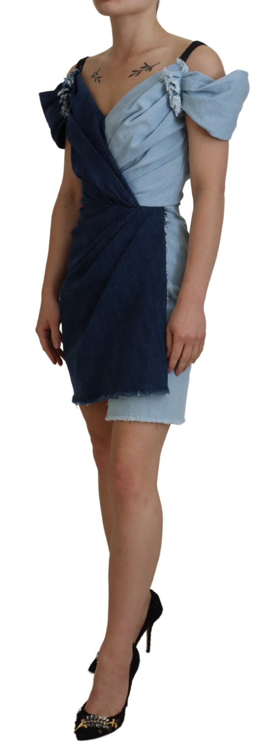 Dolce & Gabbana Two-tone Blue Patchwork Denim Mini Dress-2