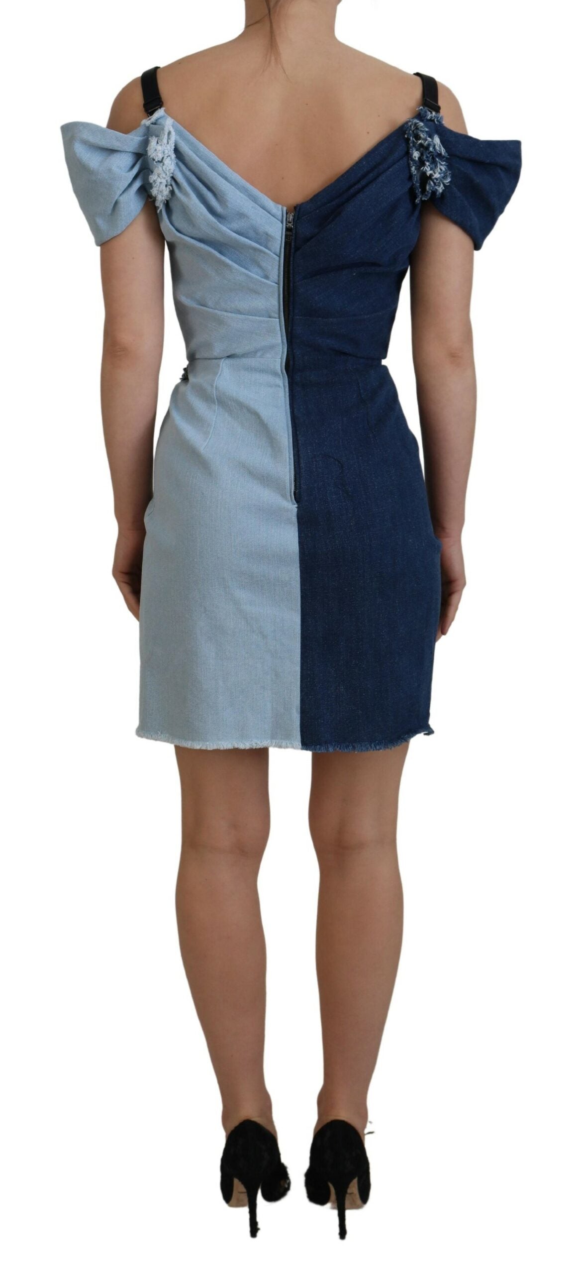 Dolce & Gabbana Two-tone Blue Patchwork Denim Mini Dress-3
