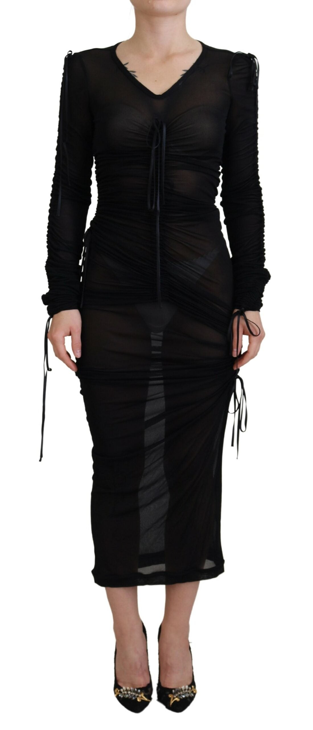 Dolce & Gabbana Black Viscose Bodycon Sheath Dress Midi Dress-1
