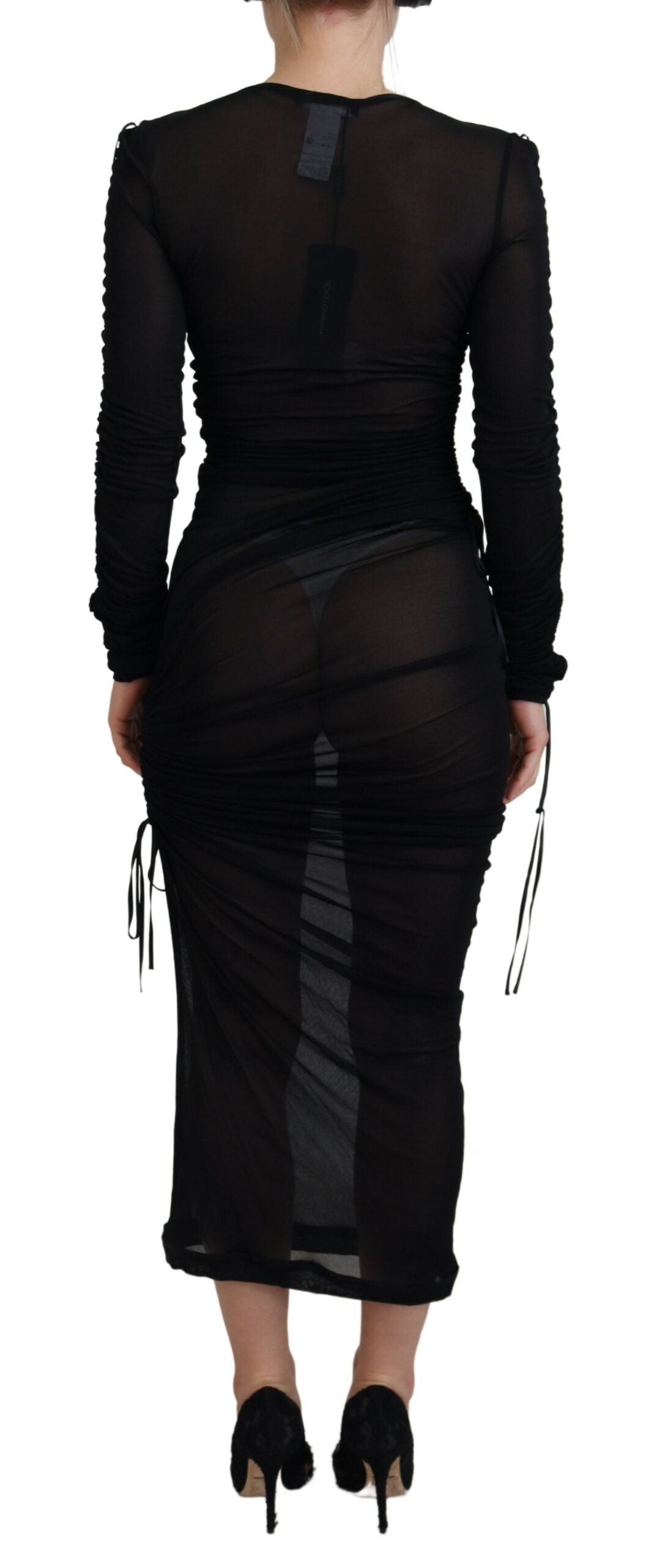 Dolce & Gabbana Black Viscose Bodycon Sheath Dress Midi Dress-3