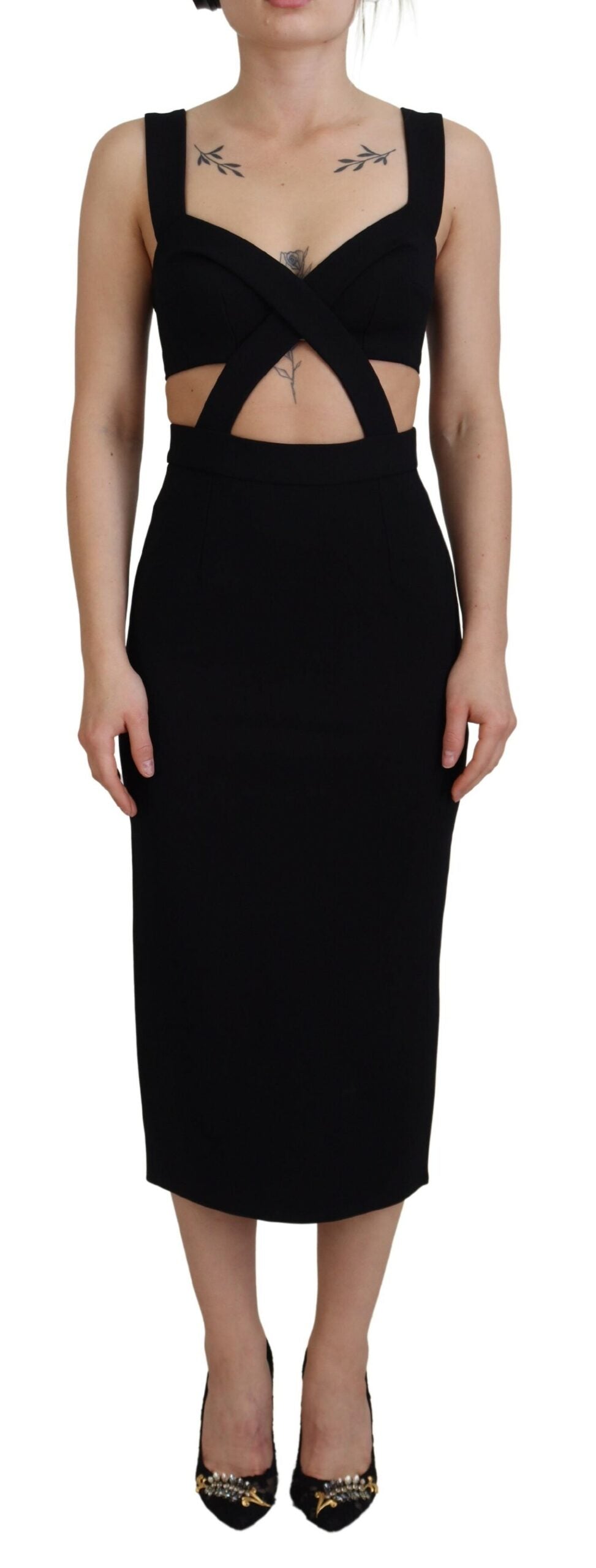 Dolce & Gabbana Schwarzes Viskose Bodycon Etuikleid Midikleid-1