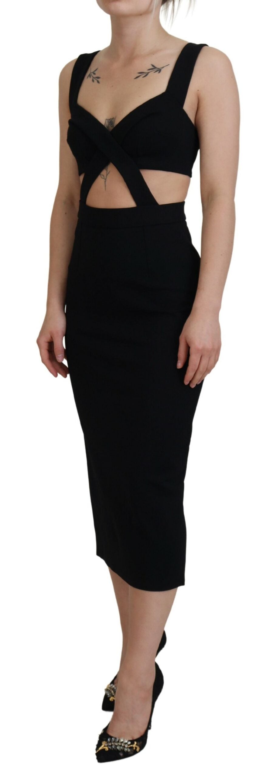 Dolce & Gabbana Schwarzes Viskose Bodycon Etuikleid Midikleid-2