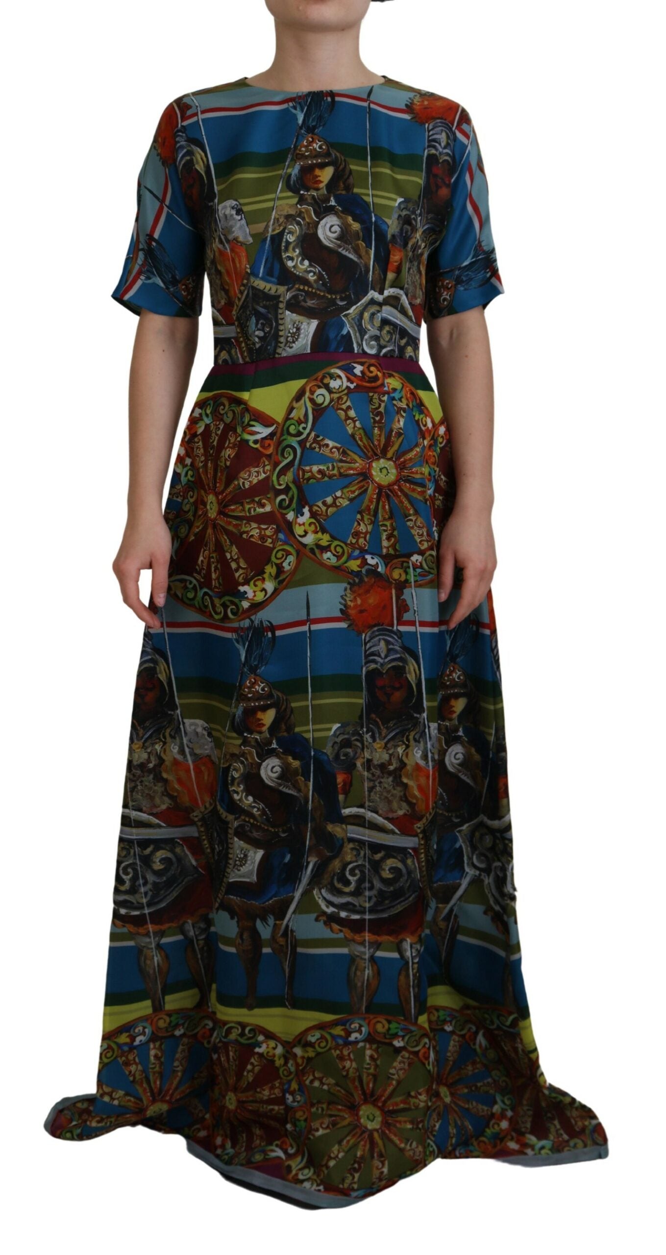 Dolce & Gabbana Multicolor Sicily Seide A-Linie Langes Kleid-1
