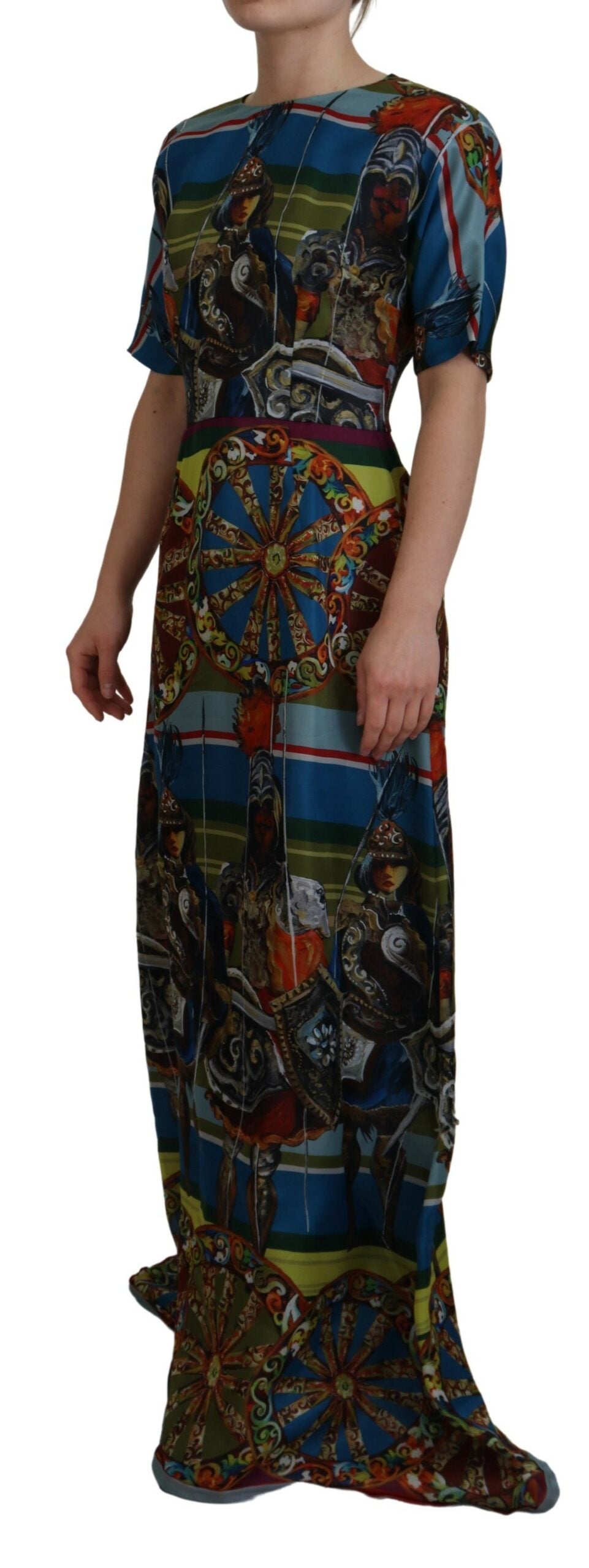 Dolce & Gabbana Multicolor Sicily Seide A-Linie Langes Kleid-2