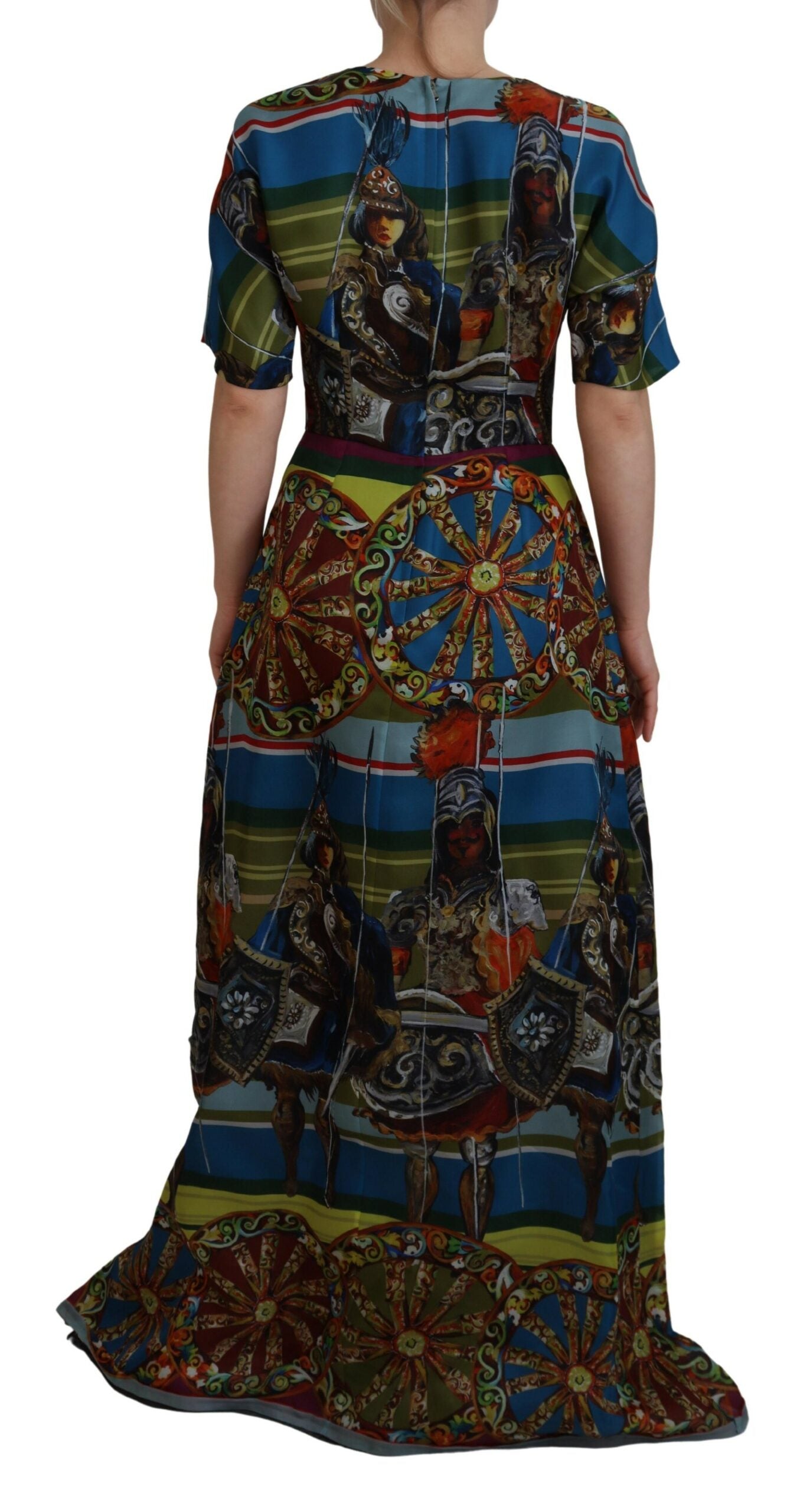 Dolce & Gabbana Multicolor Sicily Seide A-Linie Langes Kleid-3