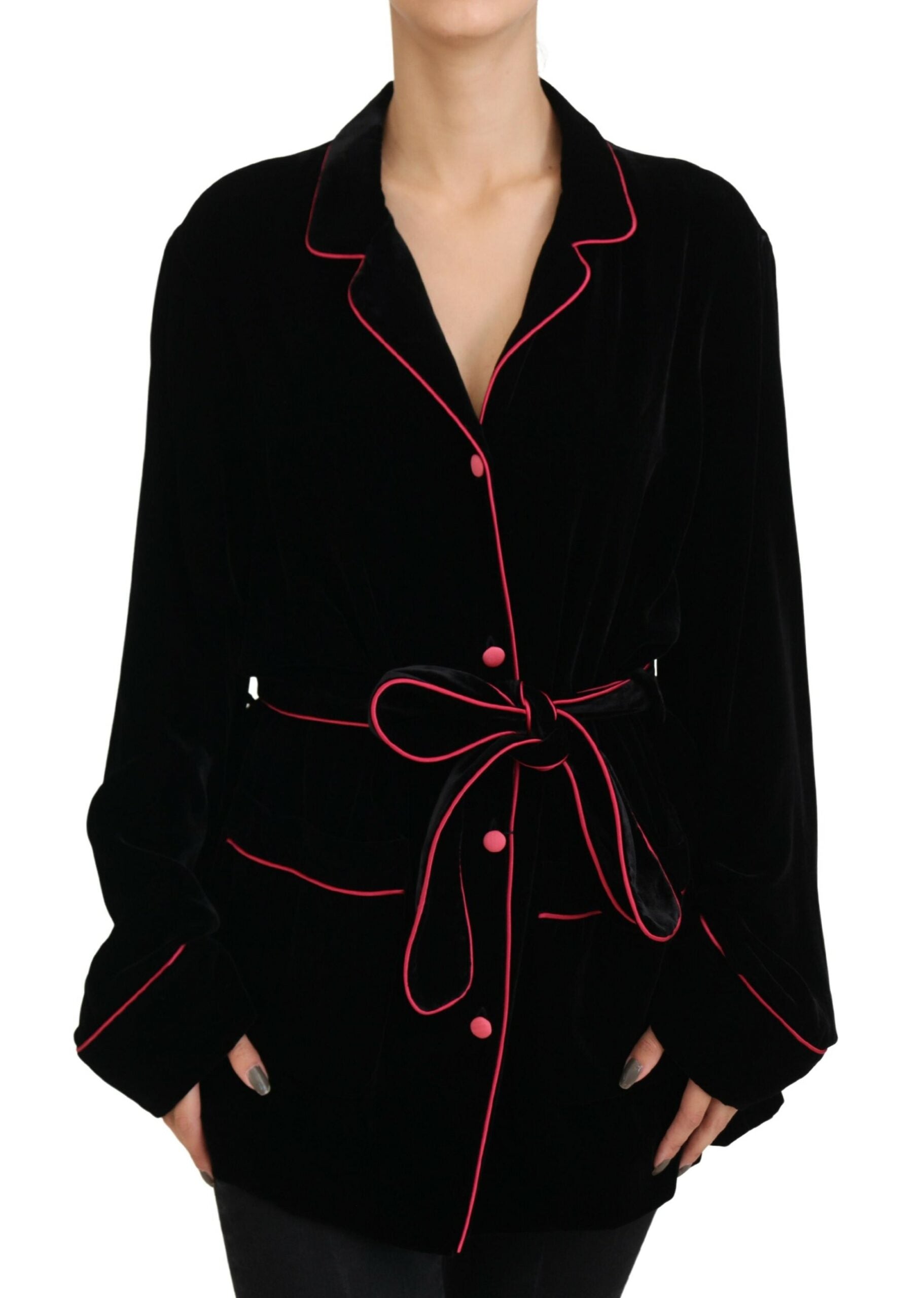 Dolce & Gabbana Black Blazer with Belt and Buttons Viscose Jacket-1