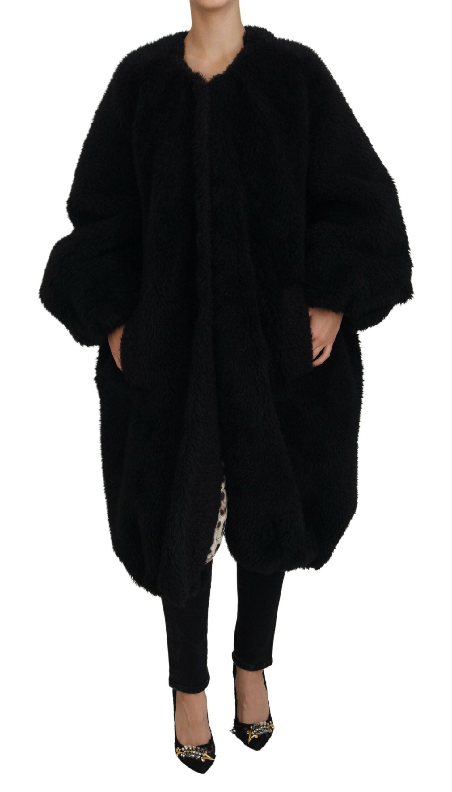 Dolce & Gabbana Black faux fur coat in cashmere blend