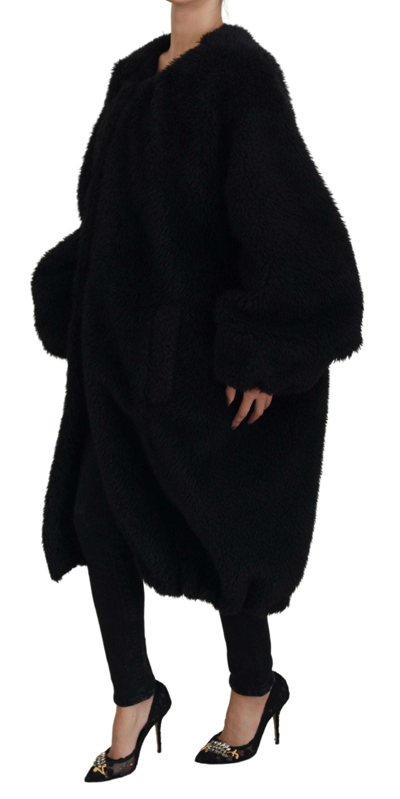 Dolce & Gabbana Black faux fur coat in cashmere blend-2