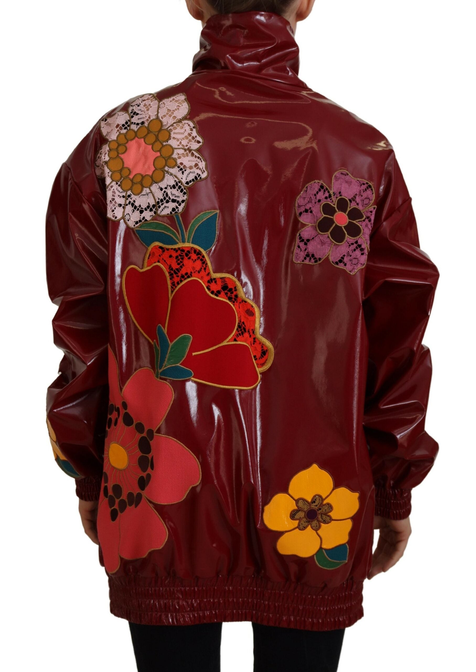 Dolce & Gabbana Maroon Floral Full Zip Polyester Women's Jacket-3