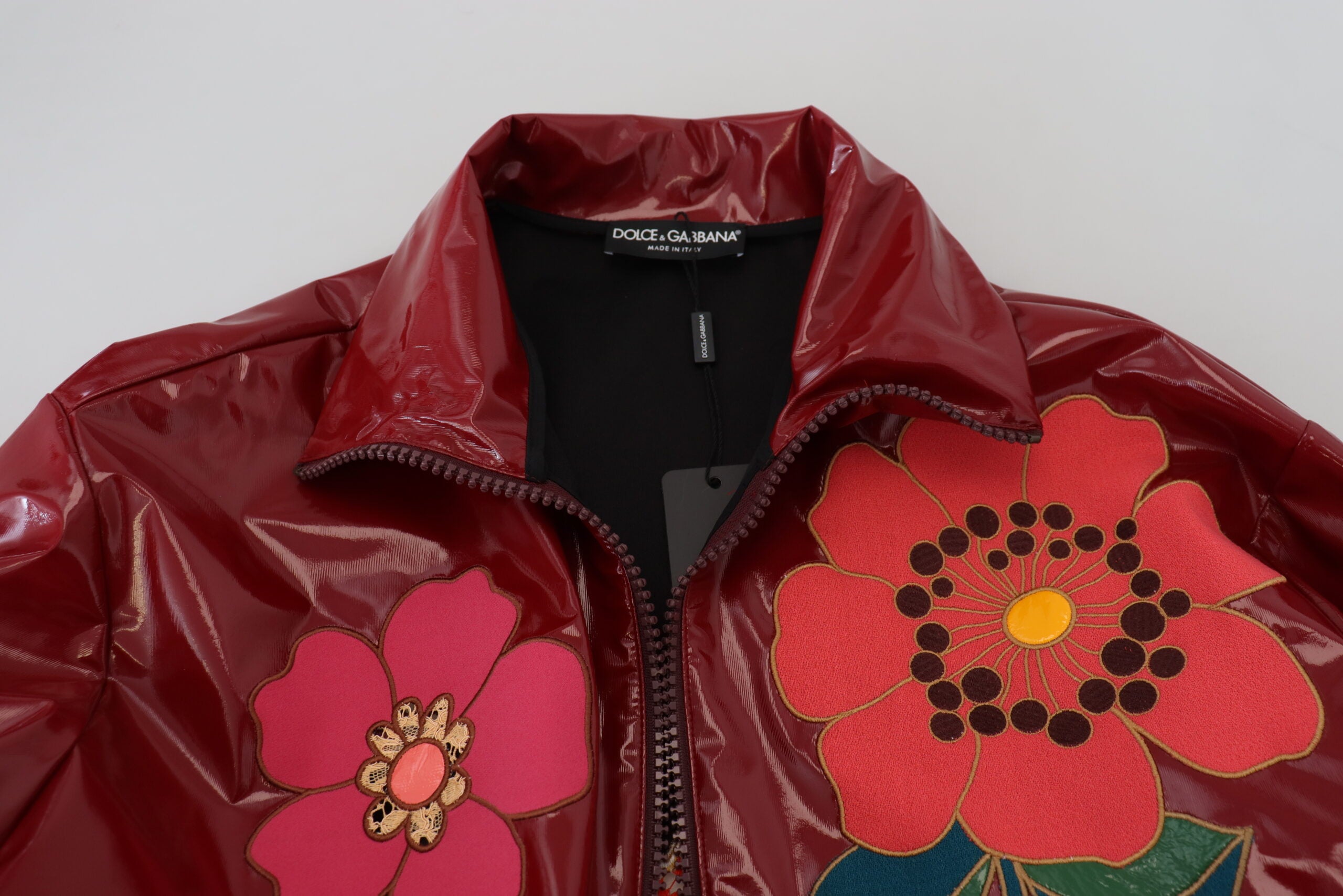 Dolce & Gabbana Maroon Floral Full Zip Polyester Women's Jacket-6
