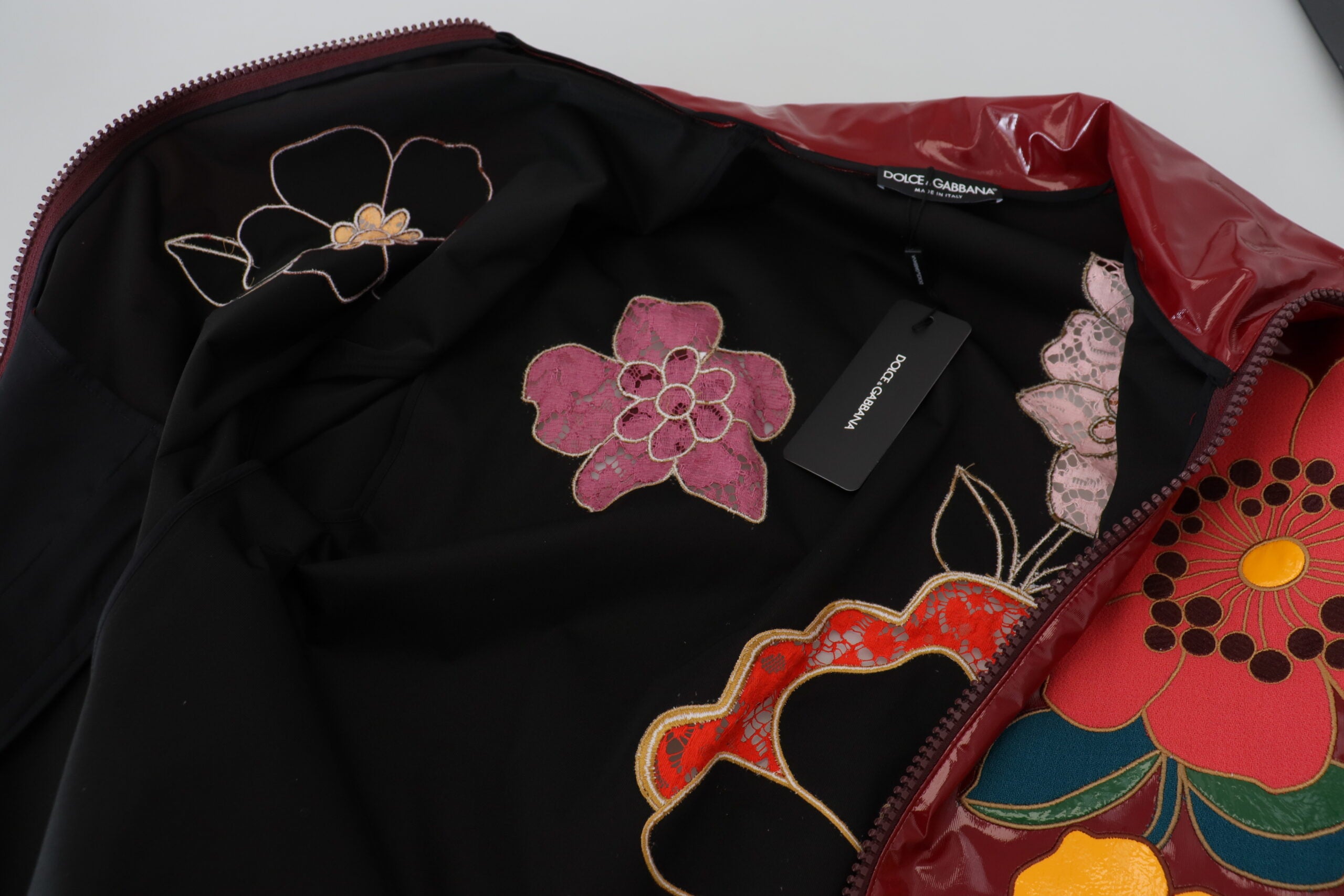 Dolce & Gabbana Maroon Floral Full Zip Polyester Women's Jacket-7