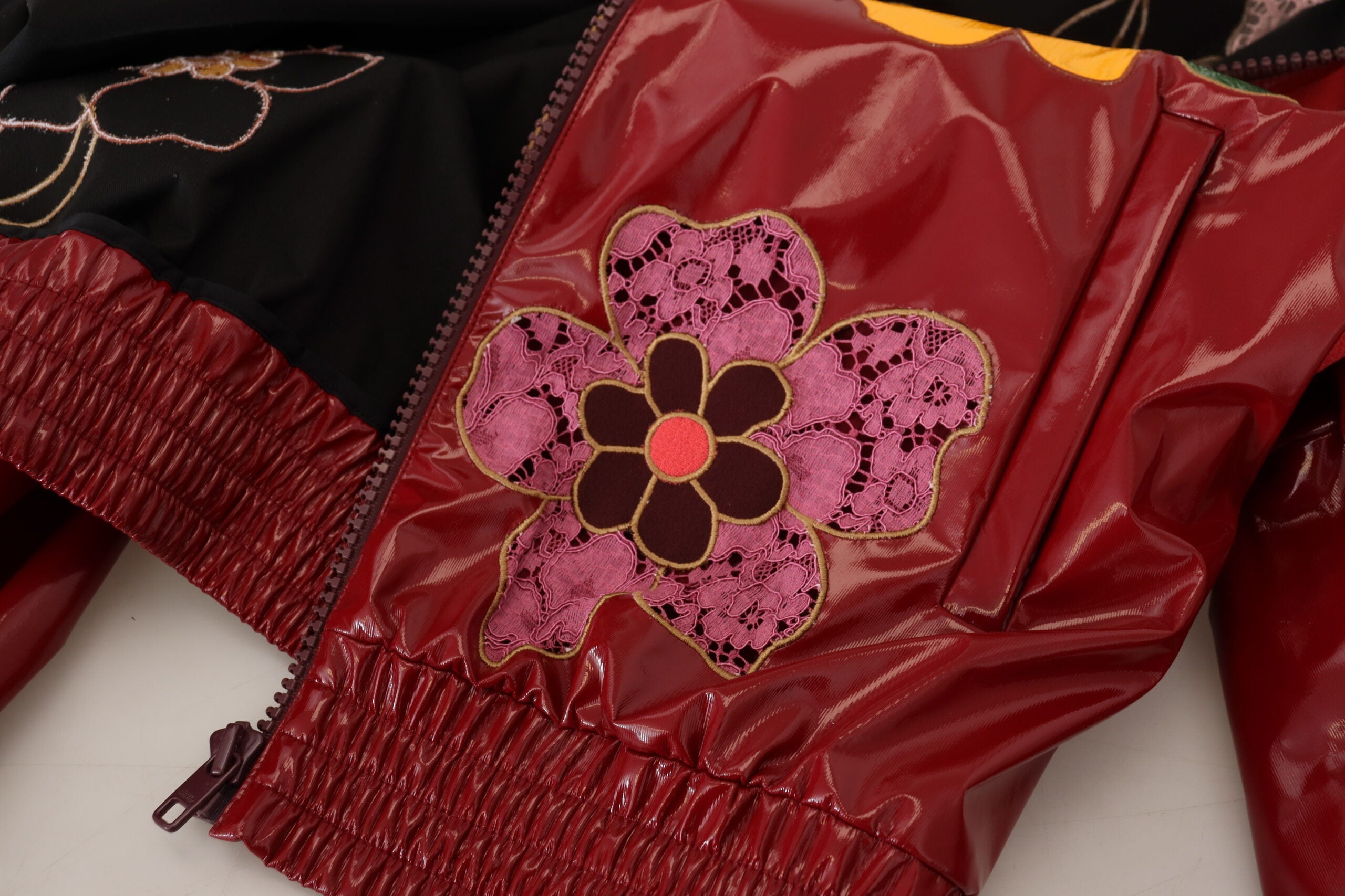 Dolce & Gabbana Maroon Floral Full Zip Polyester Women's Jacket-8